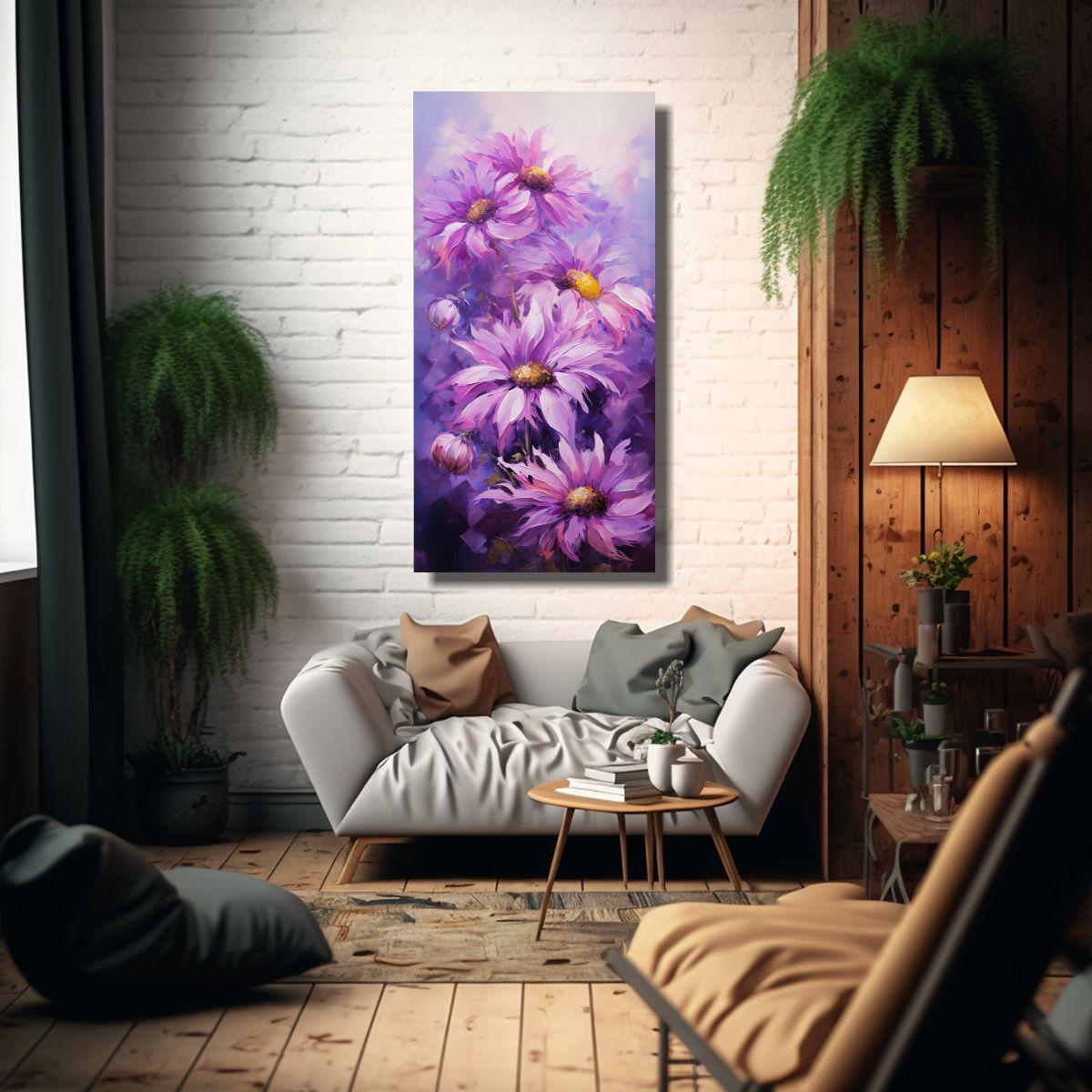 Pintura De Lienzo De Flores Púrpuras Coloridas 70x140cm-2