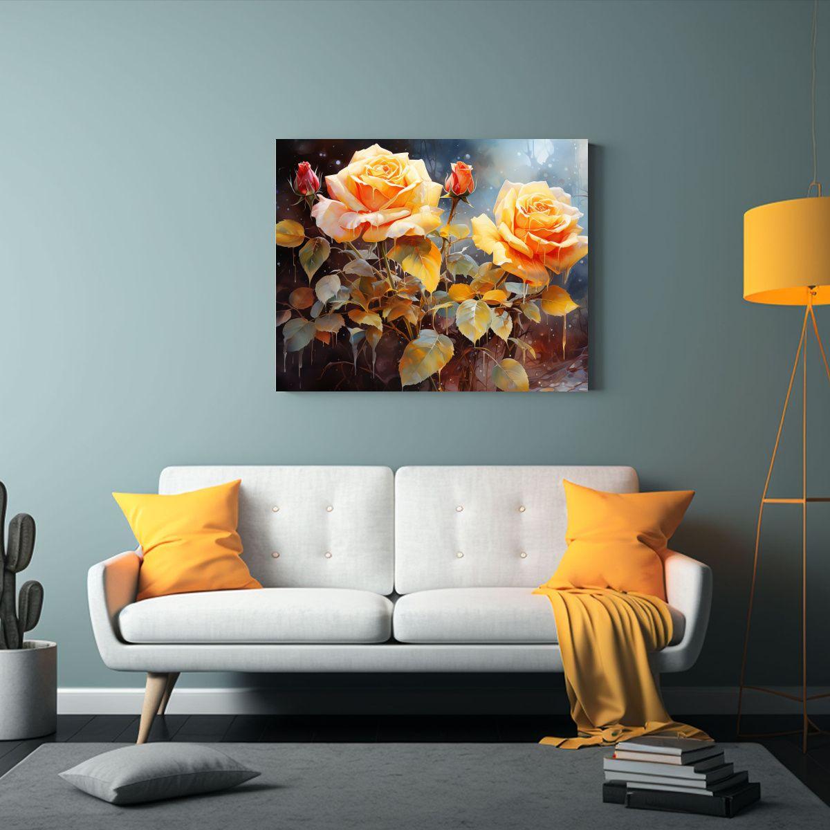 Pintura Abstracta Acuarela Rosas Amarillas Y Rojas Composici 50x40cm-2