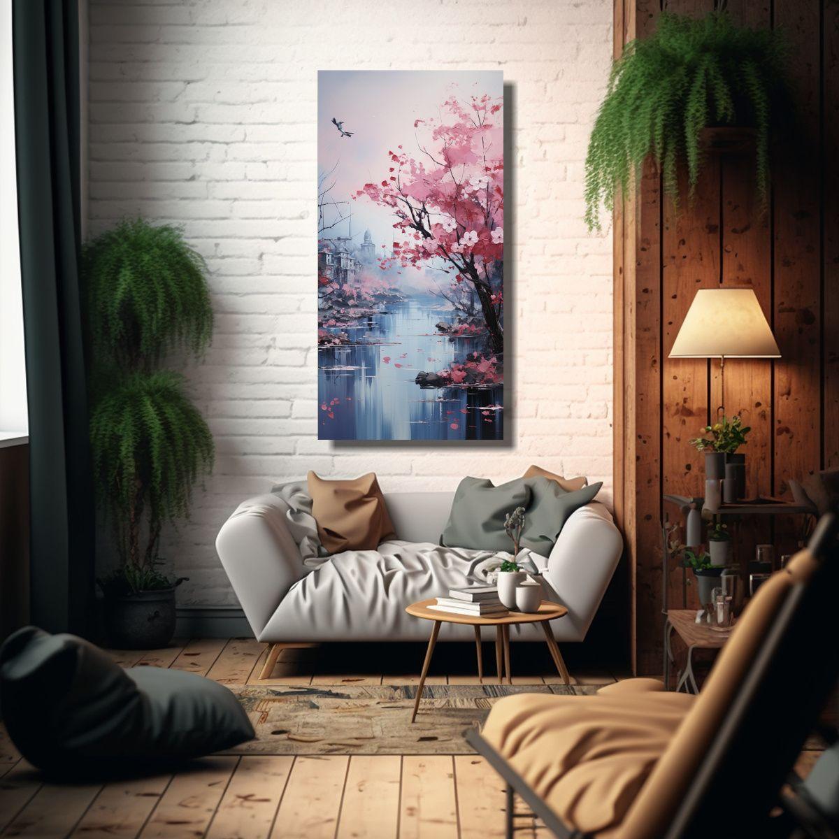 Pintura Abstracta De árboles En Plata Y Blanco 30x60cm-2