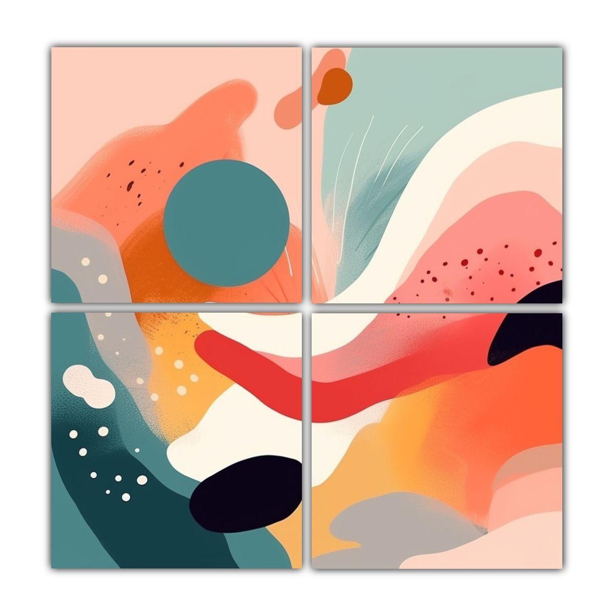 Cuadriptico Abstracto Moderno Vintage Con 120x120 Cm-0