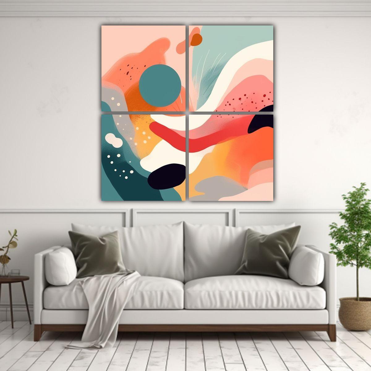 Cuadriptico Abstracto Moderno Vintage Con 120x120 Cm-2