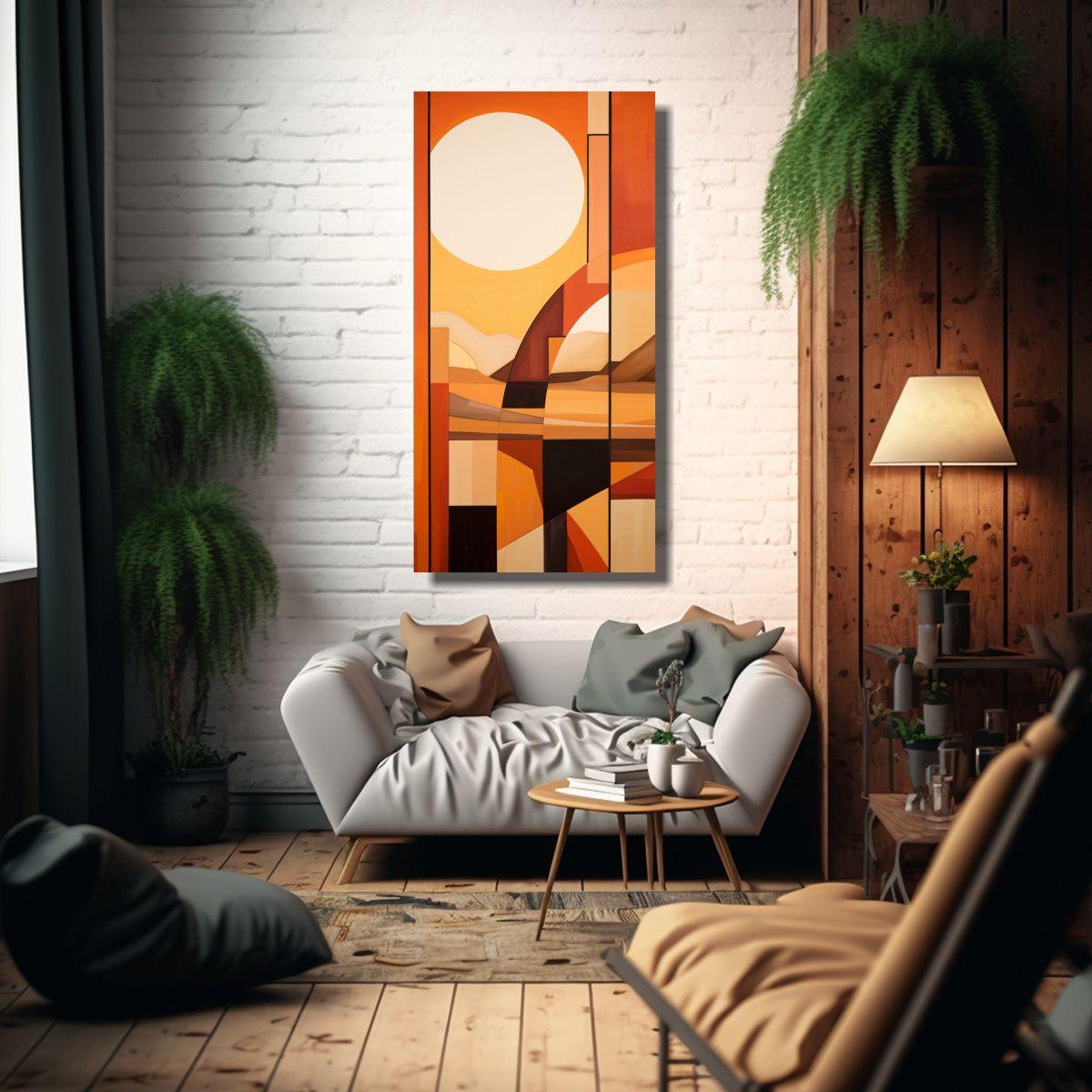 Cuadro Vertical Geométrico Abstracción Cálida 80x160cm-2