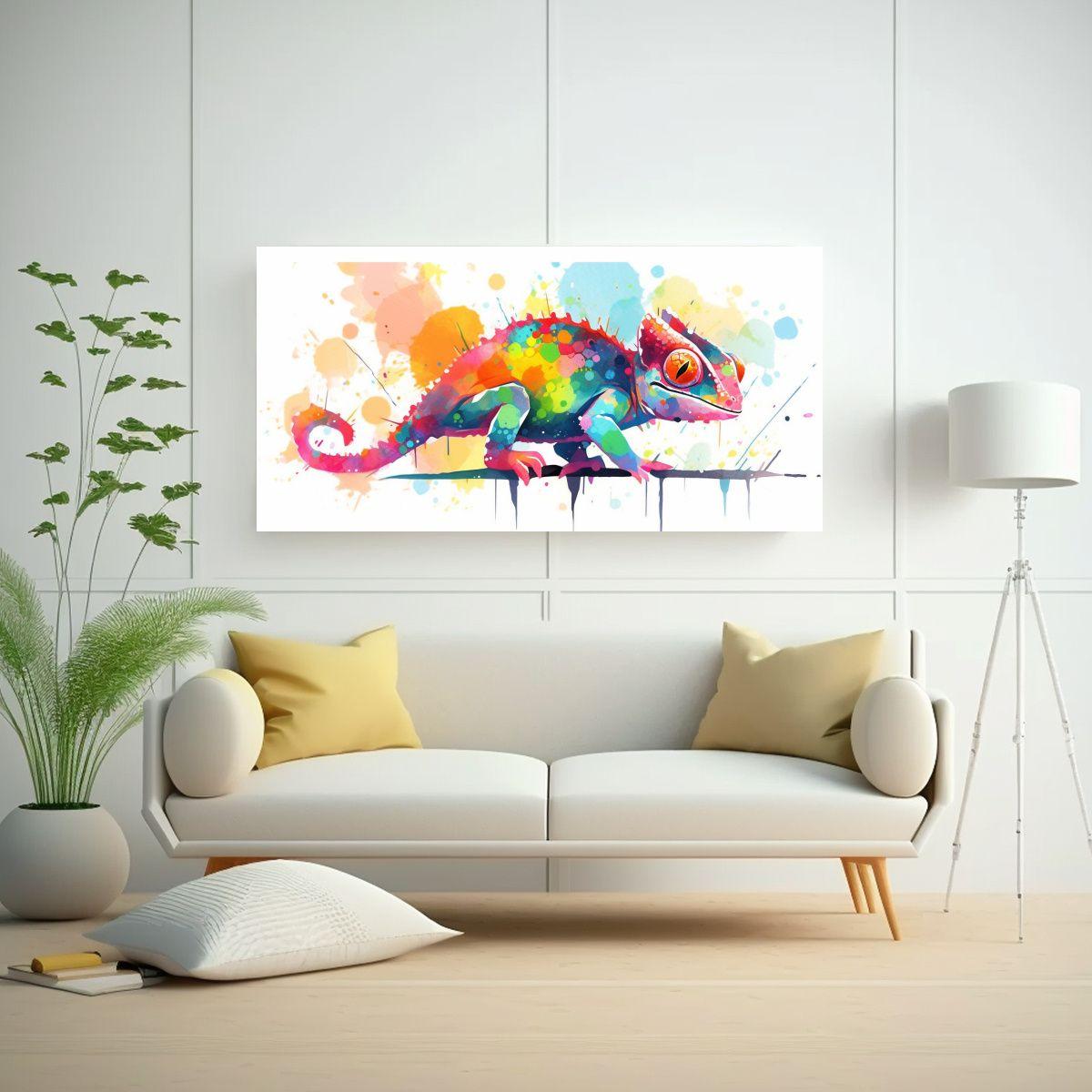 Pinturas Decorativas De Camaleones En Arcoíris Y  40x20cm-2