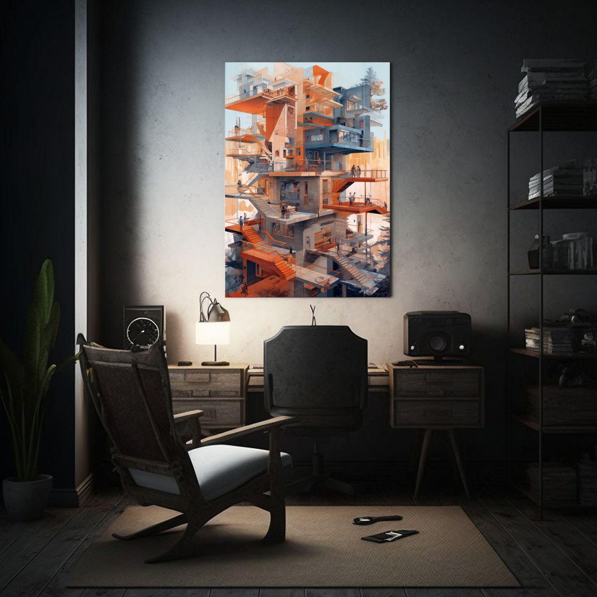 Pintura De Lienzo Con Intenso Patrón De Edificio 40x60cm-2