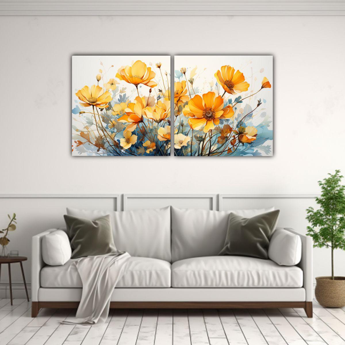 Conjunto 2 Lienzos Tela Creativa Flores Amapolas 60x30 Cm-2