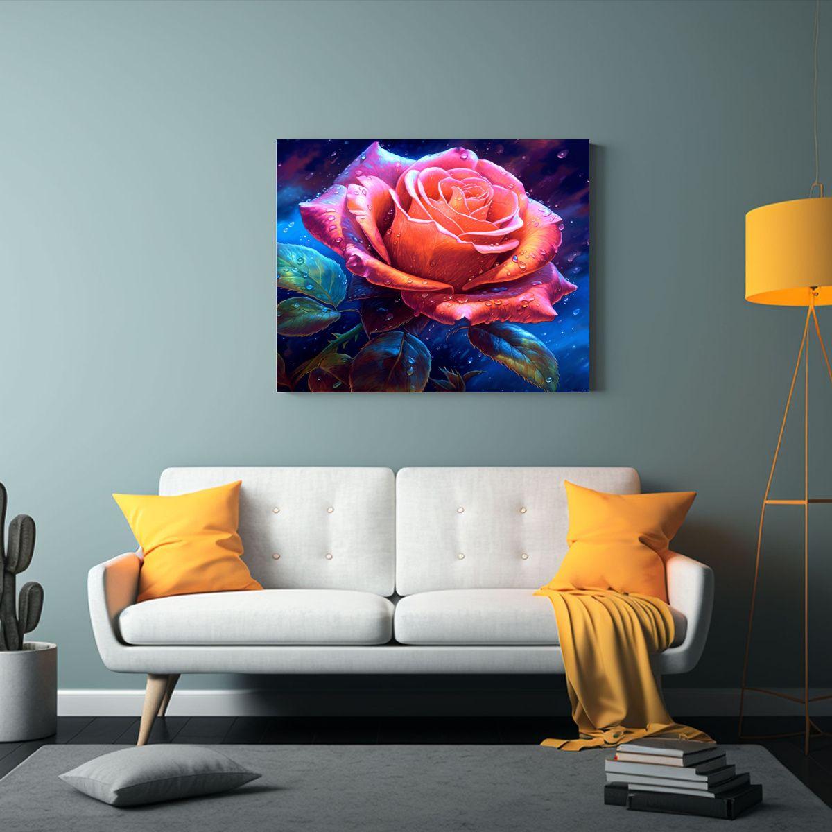 Pintura Decorativa De Lienzo Abstracto Simétrico Con Rosas  40x30cm-2