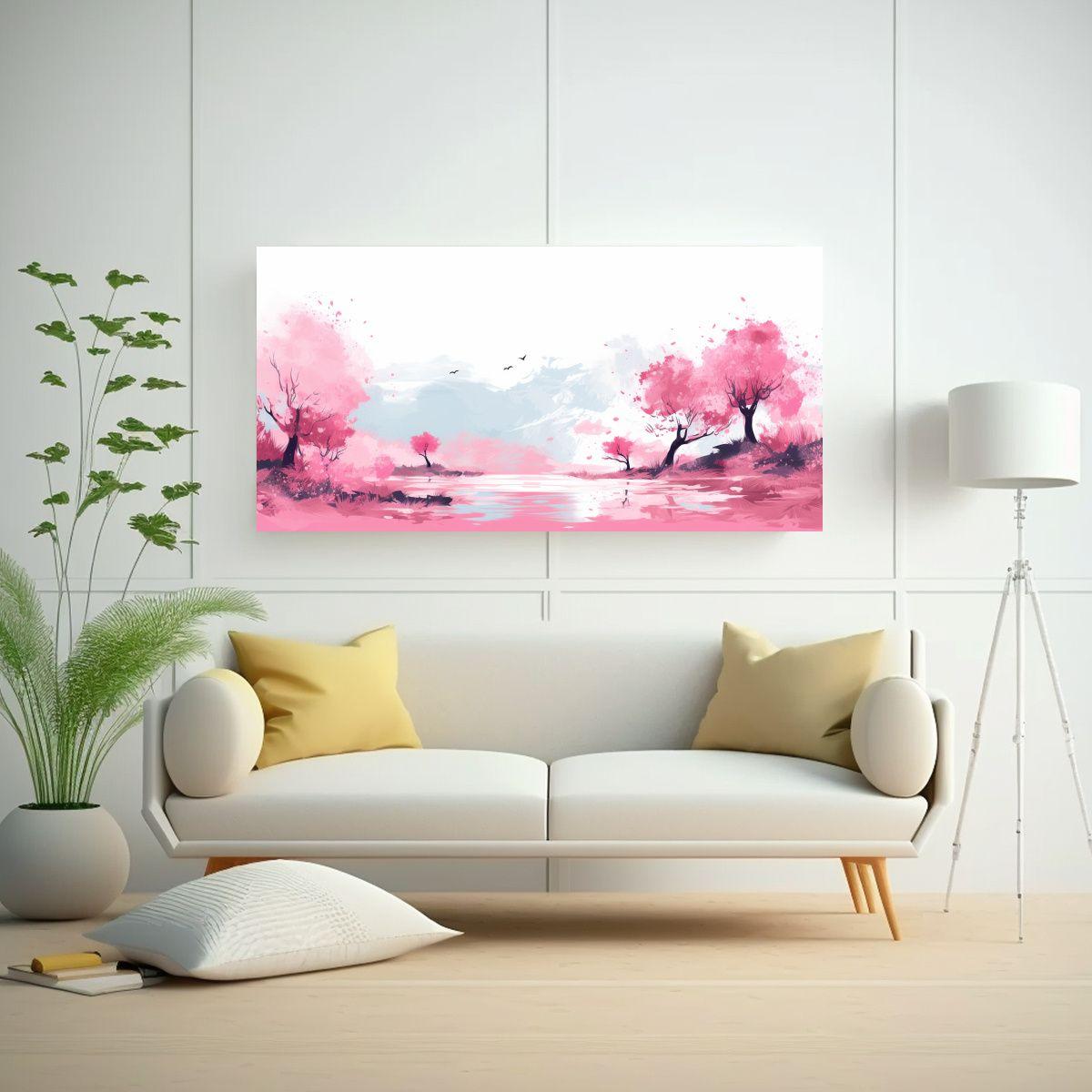 Cuadro Canvas Primavera Con Colores Rosa Paisaje 80x40 Cm-2