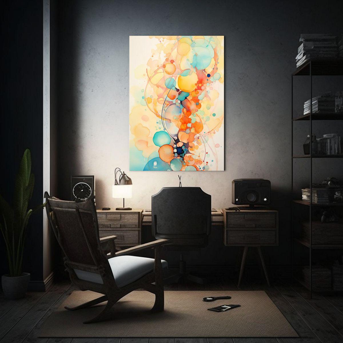 Pintura Abstracta Moderna En Acuarela En Bastidor 30x40cm-2