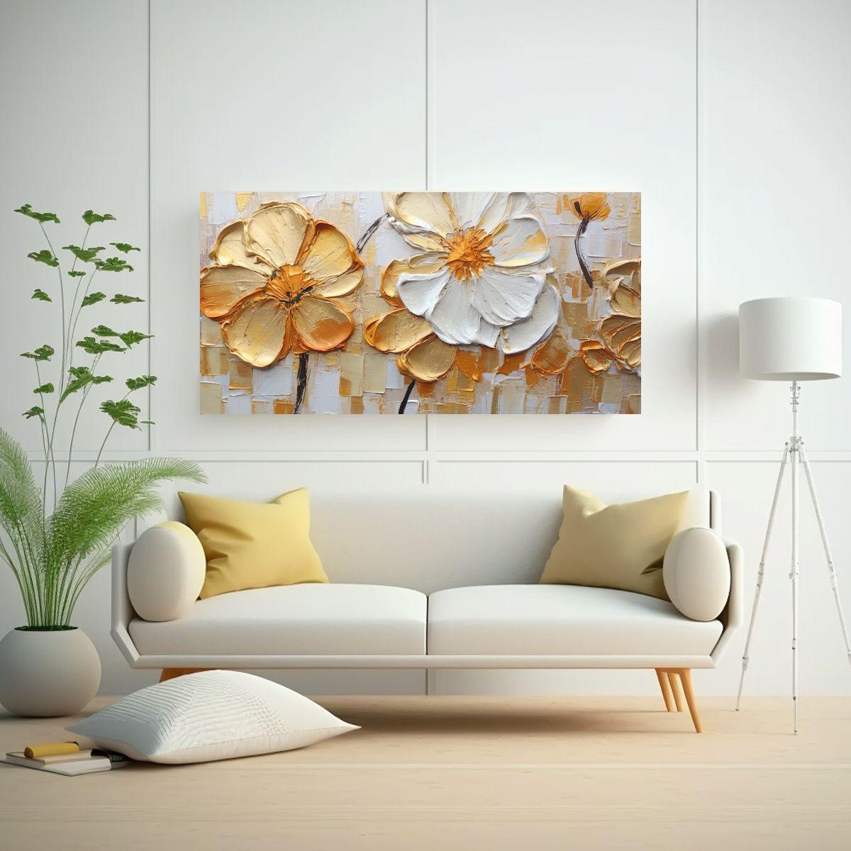 Pintura Al Estilo óleo Abstracta Con Flores 80x40cm-2