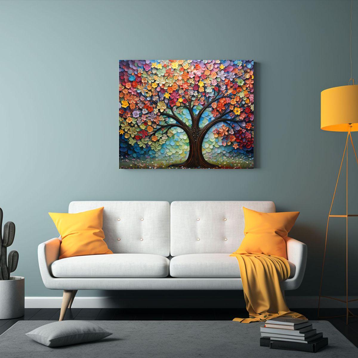 Pintura Sobre Lienzo: Escenario Decorativo Con Flores De Til 45x30cm-2