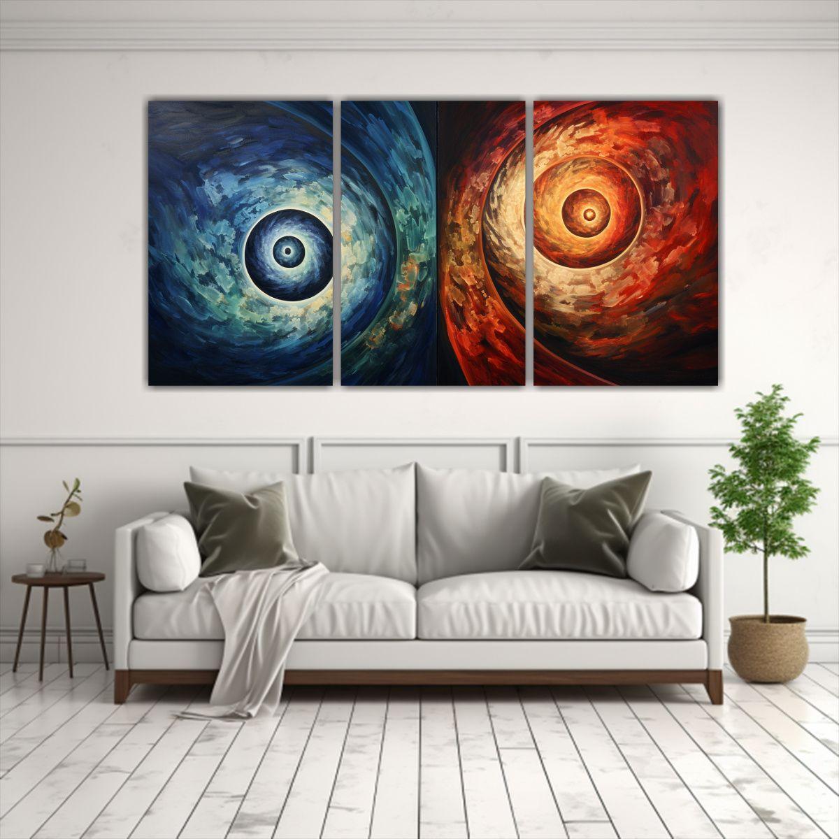 Tres Lienzos Abstractos En Espirales, Decoración 120x60 Cm-2