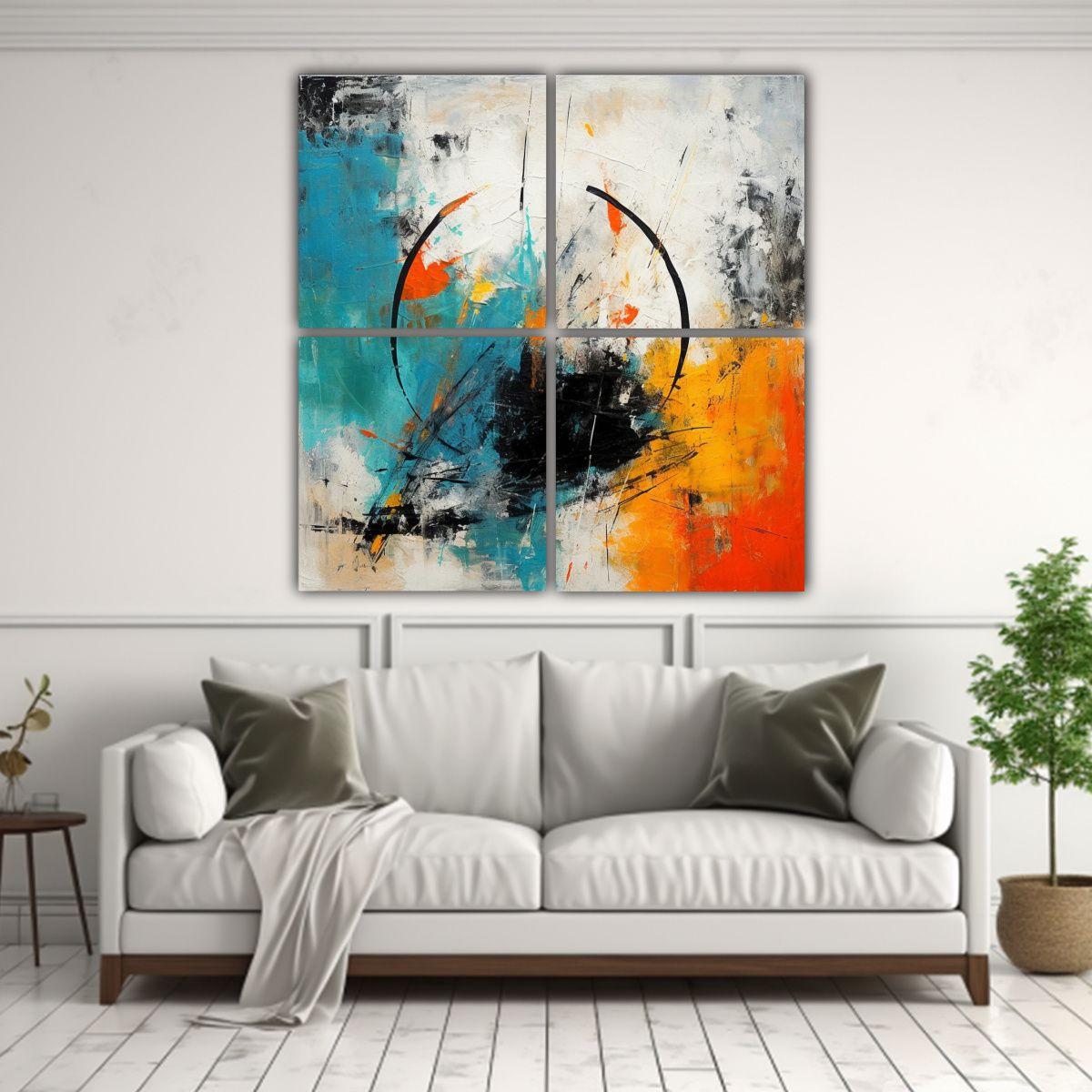 Cuatro Lienzos Movimiento Abstracto Colorido Arte 200x200 Cm-2