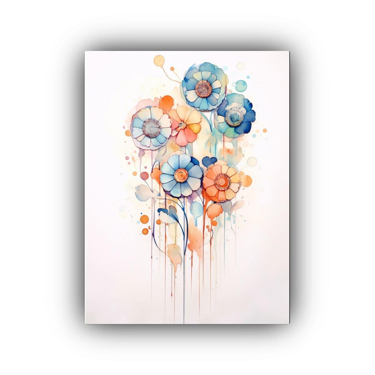 Pintura Mural única De Flores En Líneas Blancas 60x90cm-0