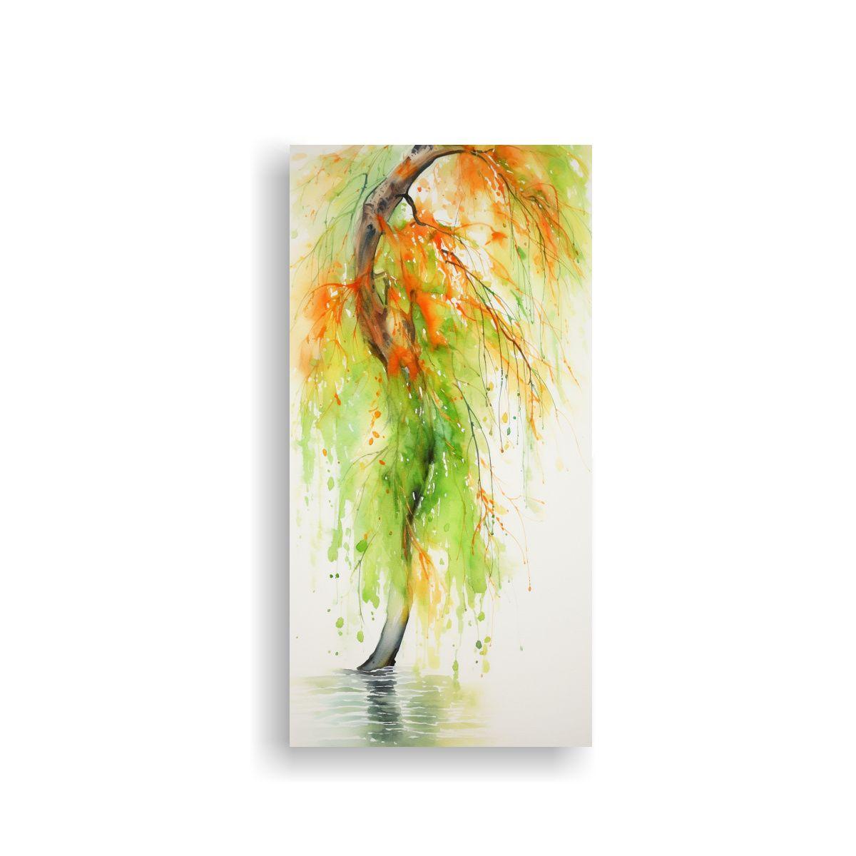 Pintura Abstracta Lienzo Decorativo En Verde Y Nar 50x100cm-0