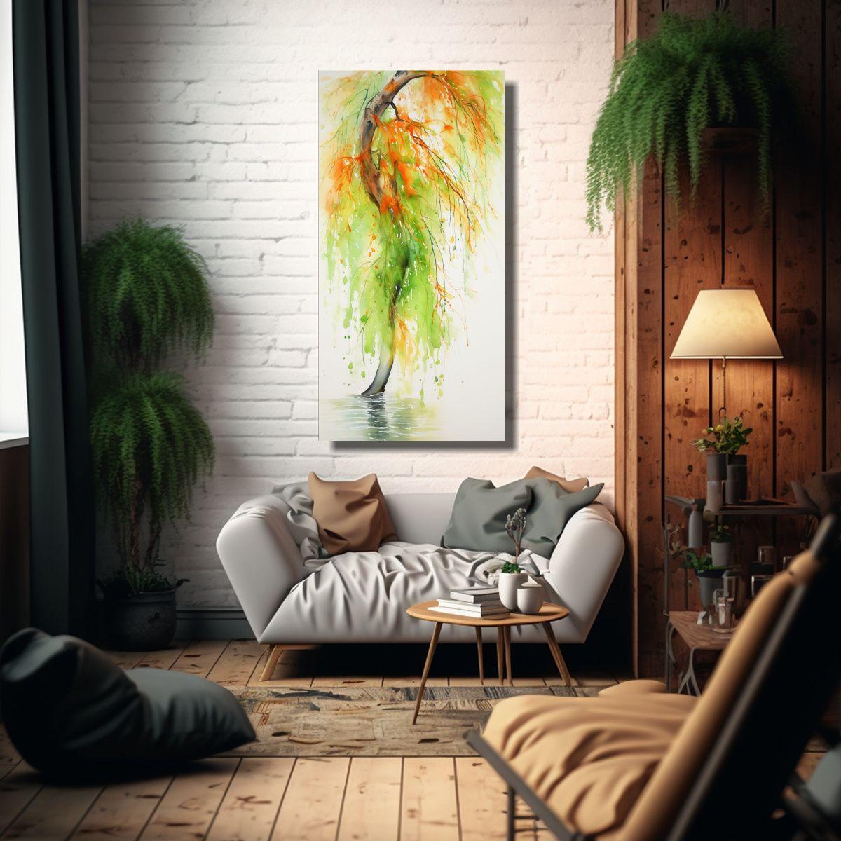 Pintura Abstracta Lienzo Decorativo En Verde Y Nar 50x100cm-2
