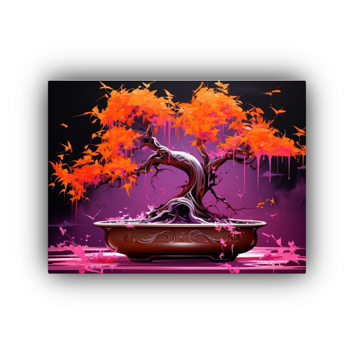 Pinturas Decorativas En Tonos Naranja Y Fucsia Con Atmósfer 90x60cm-0