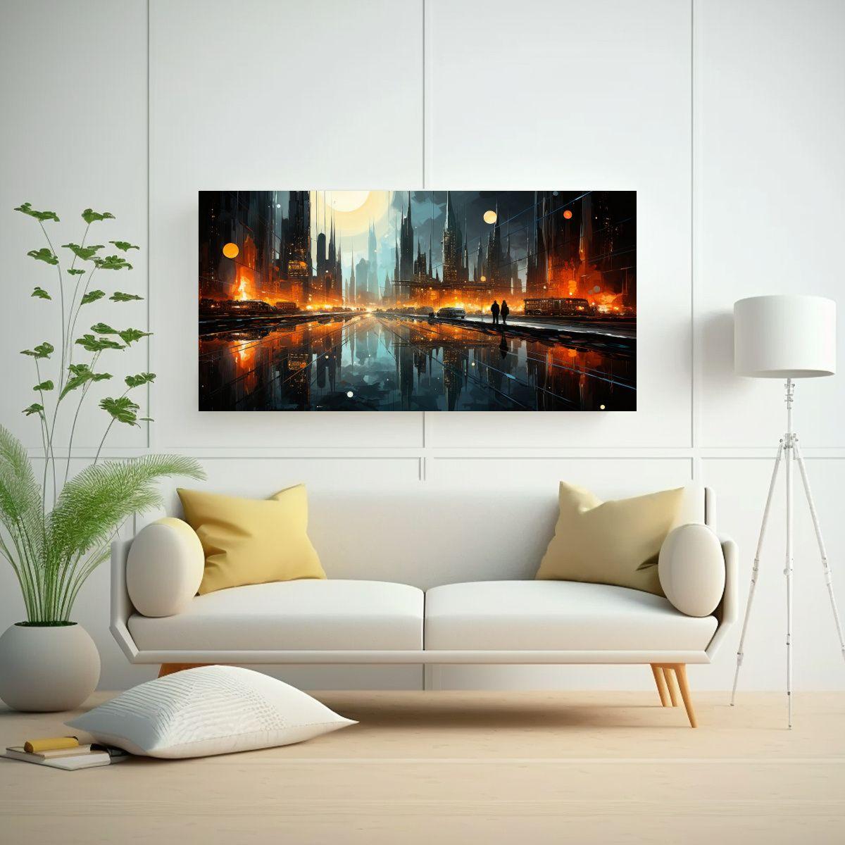 Cuadro Venta Adorno Abstracto Ciudad Futurista 40x20cm-2