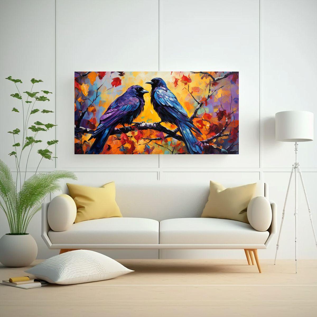 Pintura Multicolor Estilo Estilo óleo De Cuervos 40x20cm-2