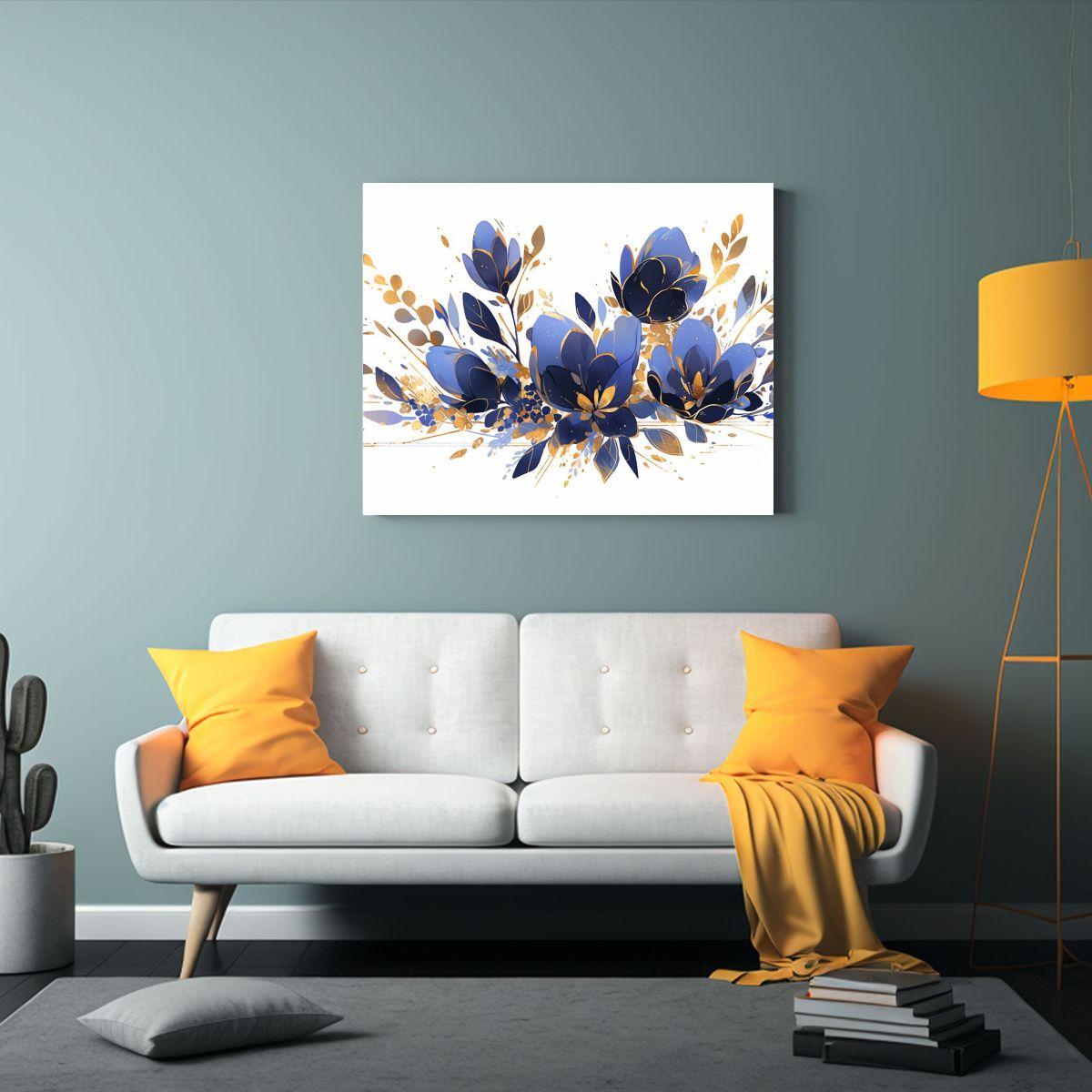 Cuadro Moderno Ambiente Neonoir Oro Y Azul Con Estilo único 75x50cm-2