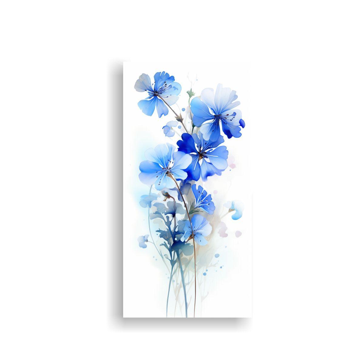 Pintura Abstracta De Flores Geranio Blanco Y Azul 80x160cm-0