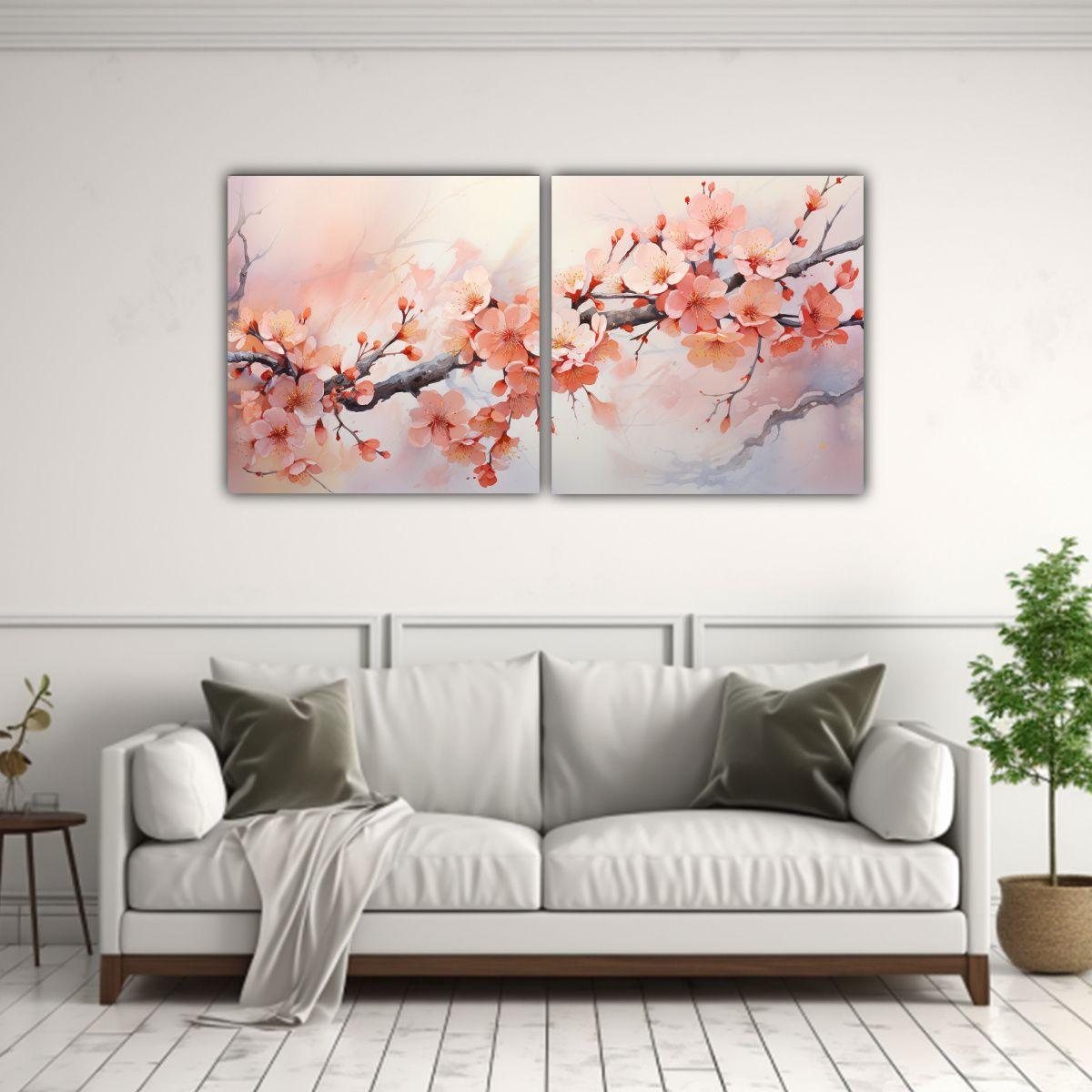 Pintura Abstracta De Flores De Cerezo En Colores 80x40 Cm-2