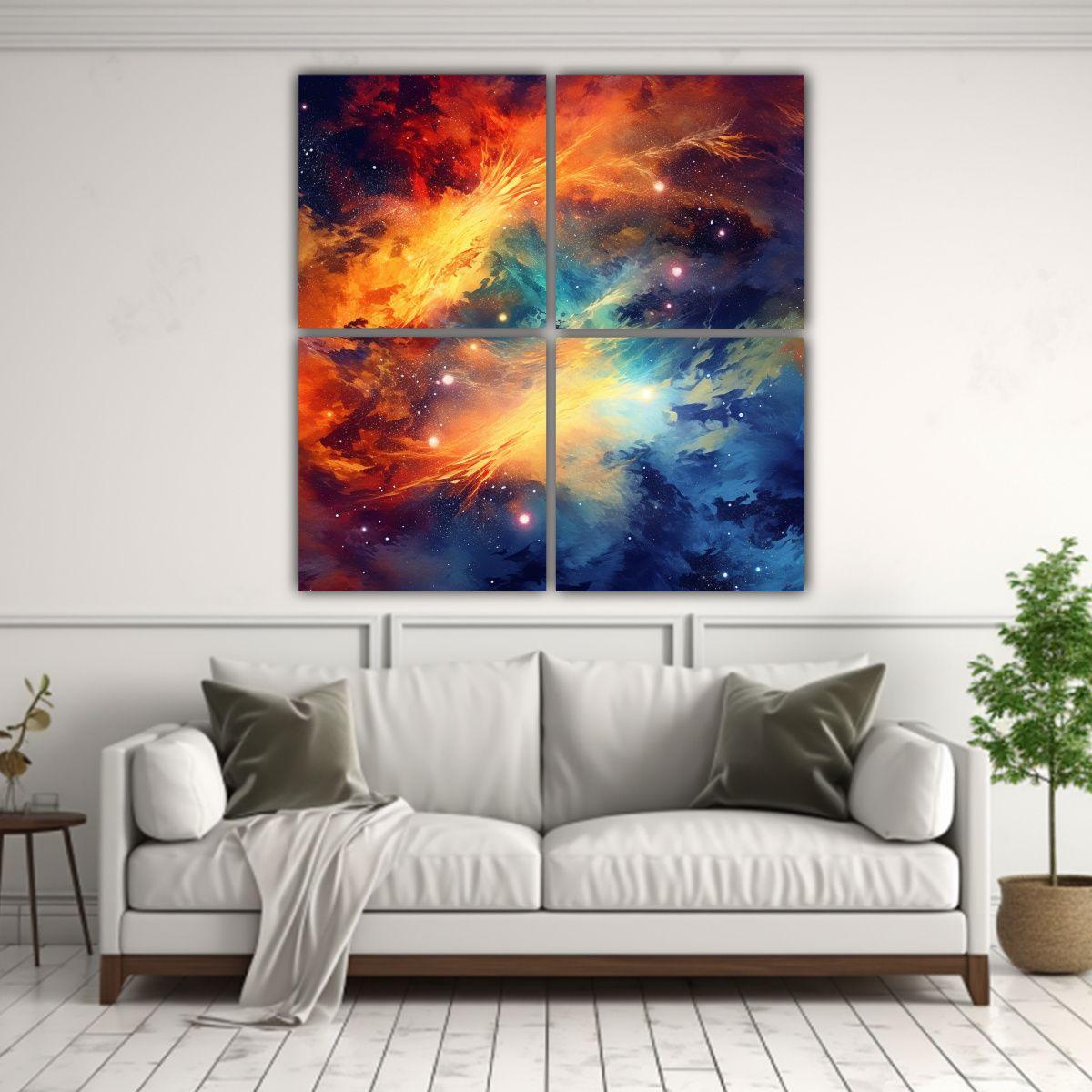 Cuadriptico Estética Abstracta Celestial Fondo 120x120 Cm-2