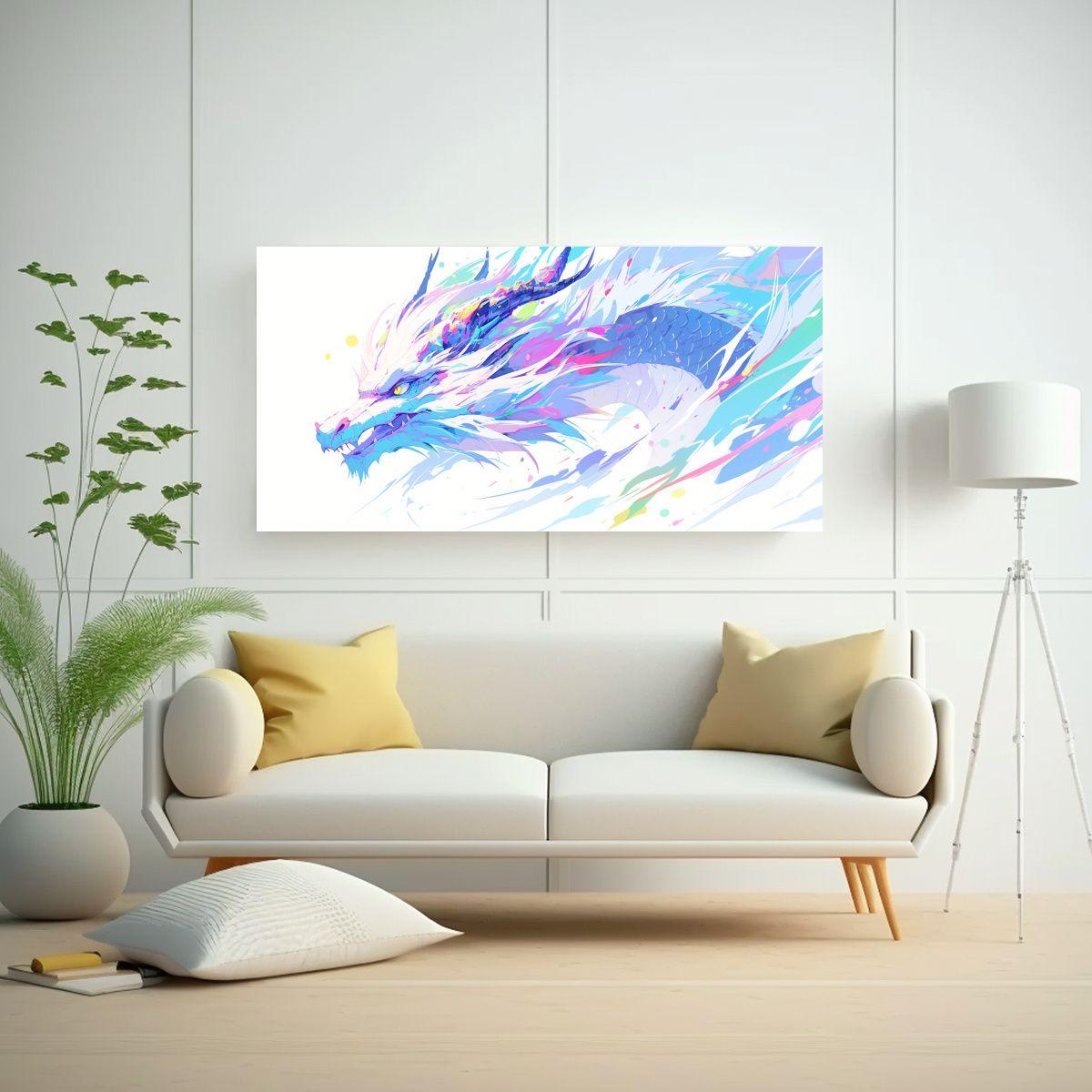 Pintura De Lienzo Estilo Dragón En Tonos Pastel 60x30cm-2