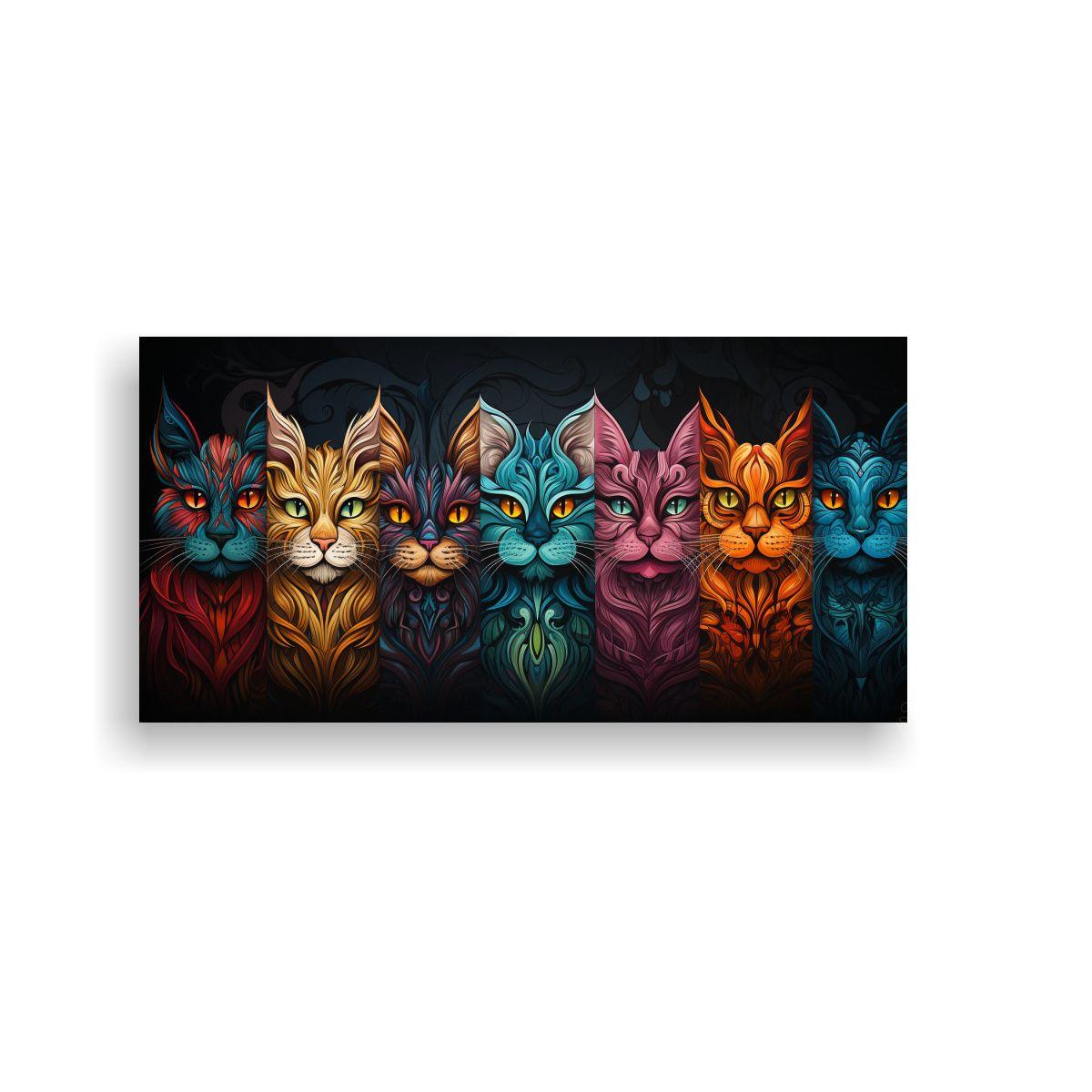 Cuadro Moderno Enigmático Con Gatos De Colores 40x20cm-0