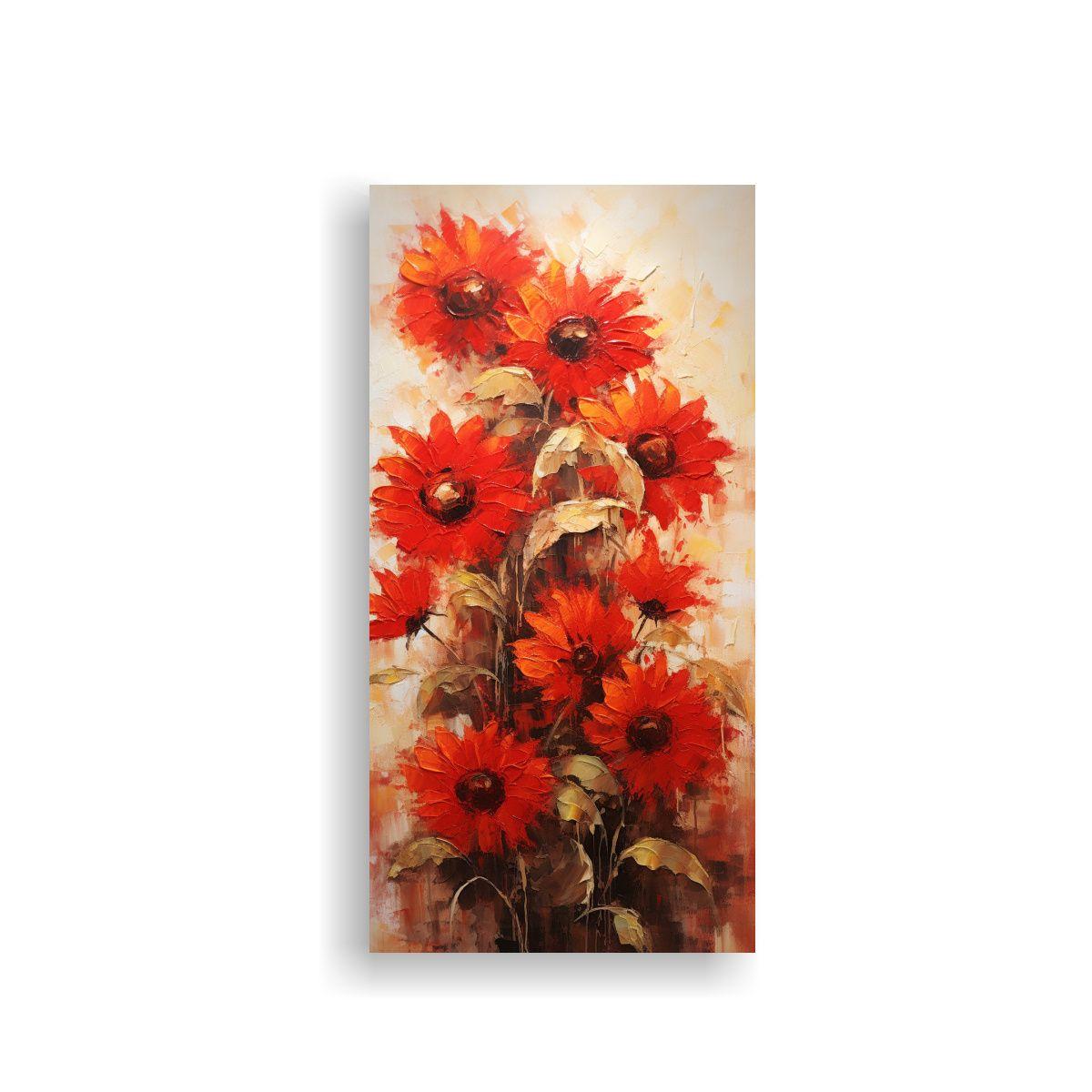 Pintura En Bastidor Abstracta De Girasoles Rojos 80x160cm-0