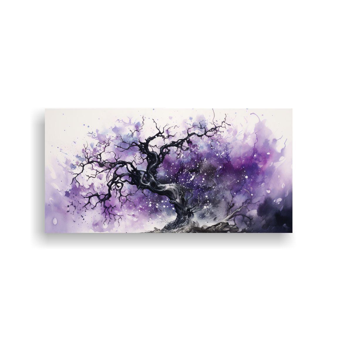 Cuadro Abstracto Árbol De Acebo Morado Y Negro De 40x20cm-0
