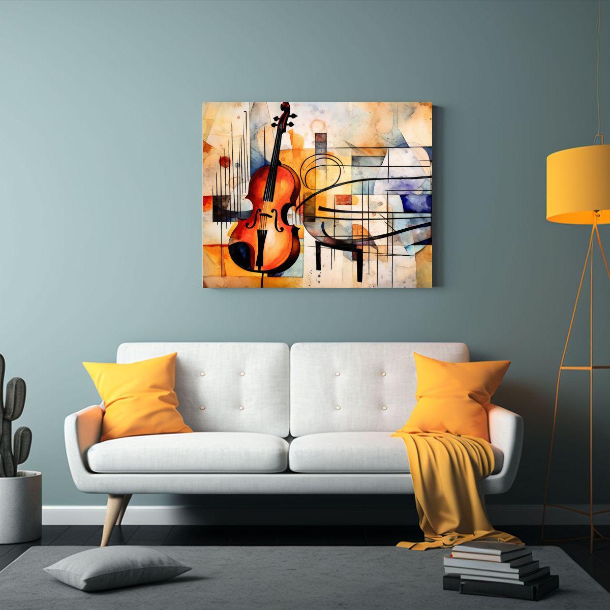 Pinturas Decorativas Abstractas De Piano Y Violín En Acuare 40x30cm-2