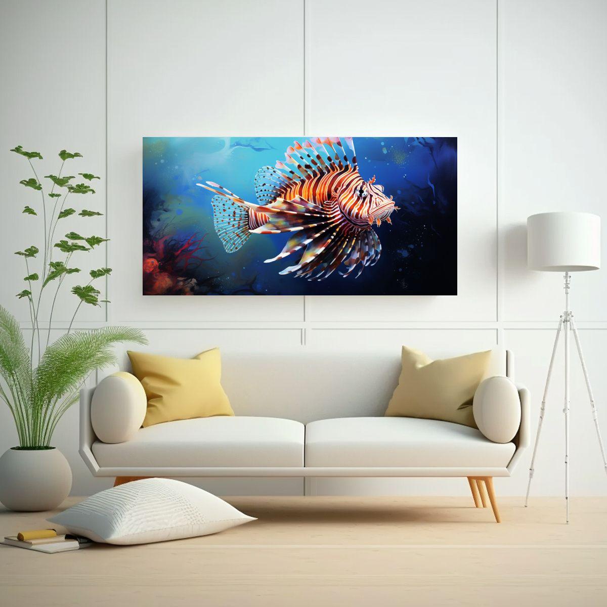 Pintura De Pez León En Acuarelas Coloridas 140x70cm-2