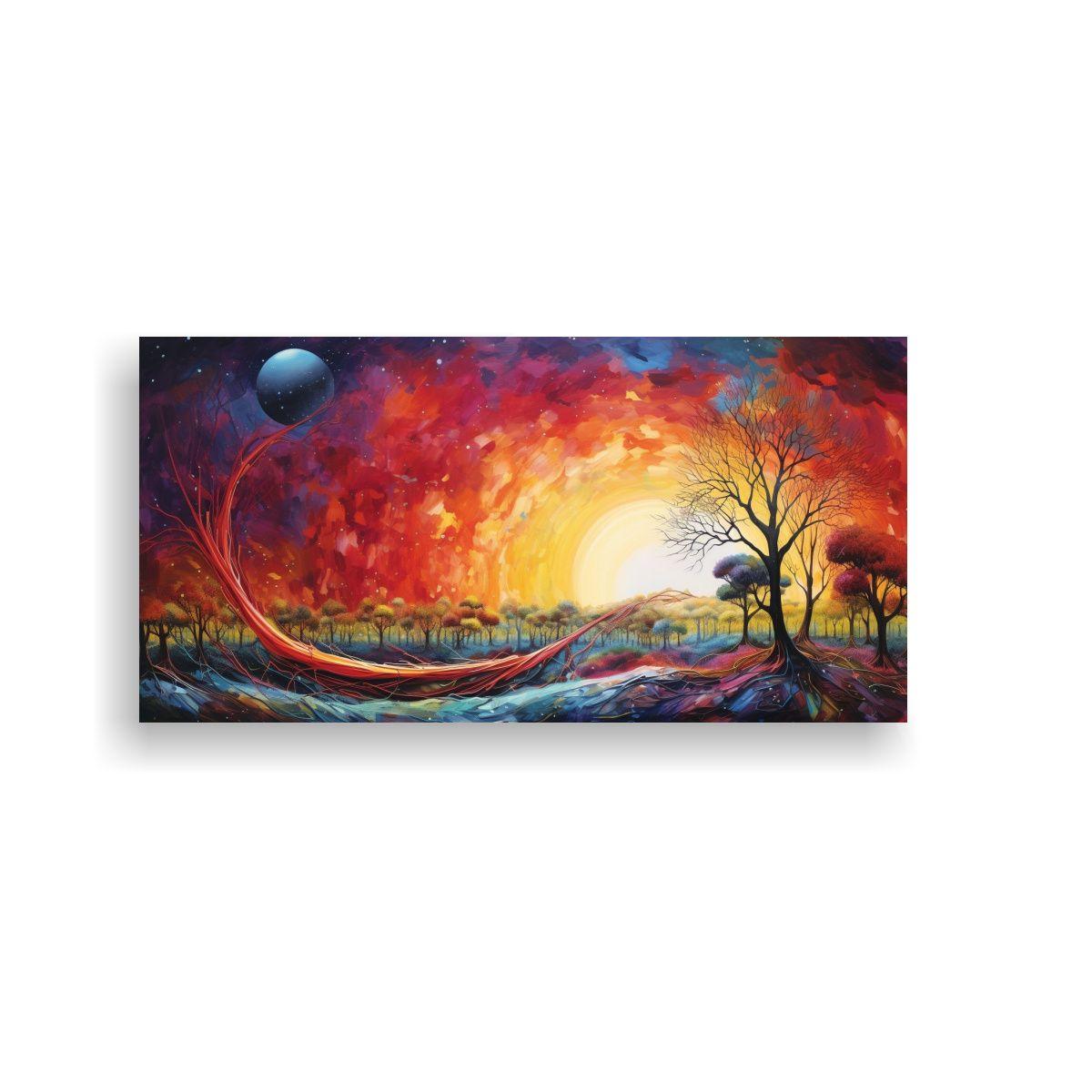 Cuadro Abstracto De Paisaje Con Arcoíris Y Colore 40x20cm-0