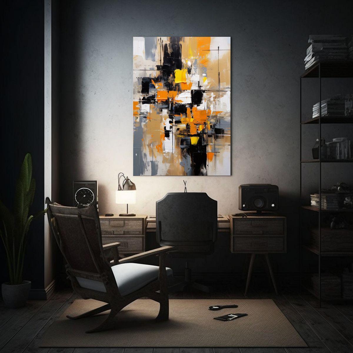 Pintura Abstracta Texturizada En Bastidor Sobre Fondo Blanco 40x60cm-2