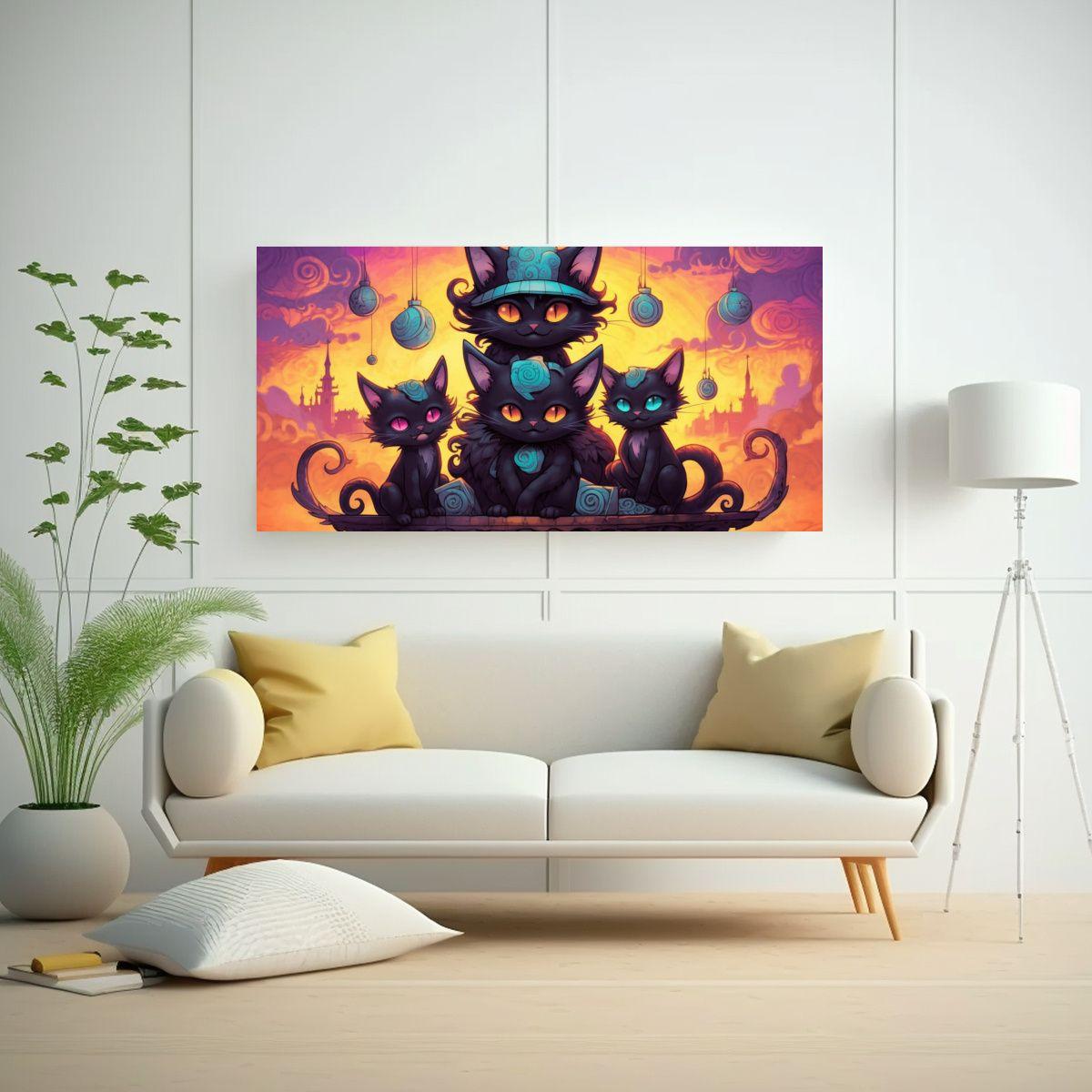 Cuadros Decorativos: Gatos Negros En Perspectiva 140x70cm-2
