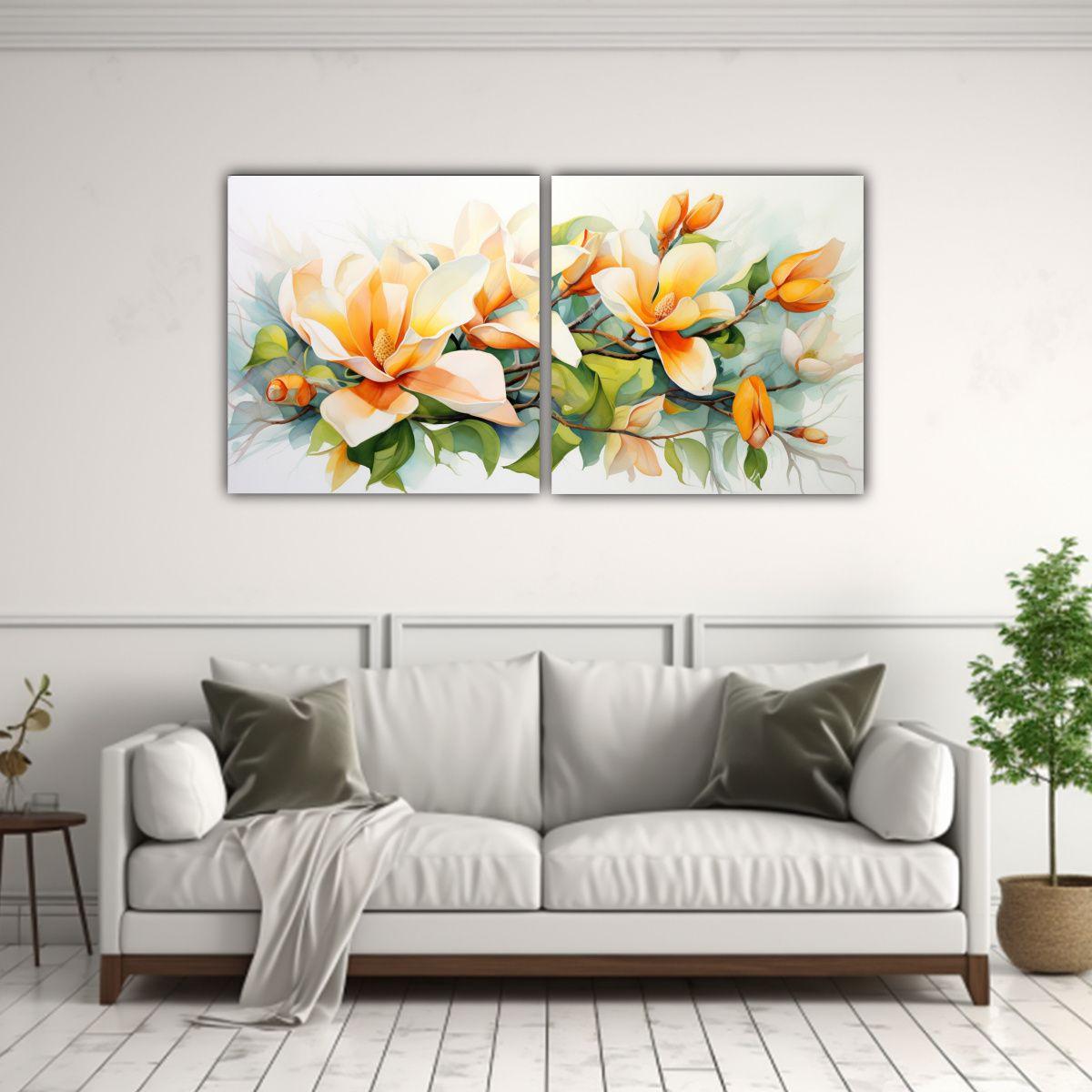 Cuadro De Tela Abstracto Con Flores Magnolias 80x40 Cm-2
