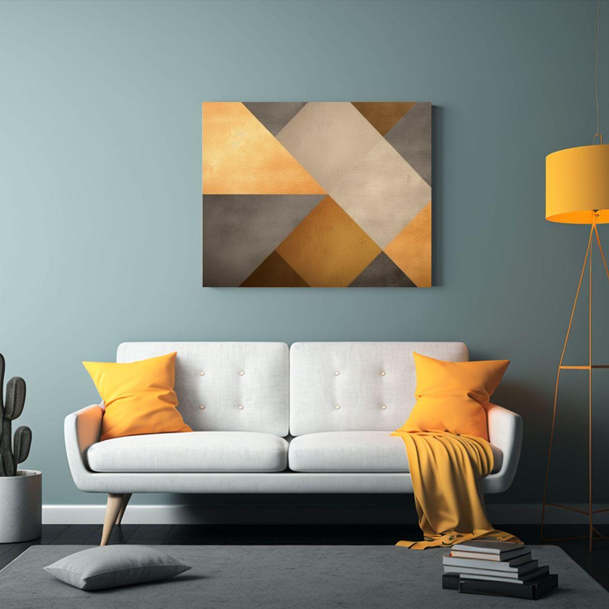 Cuadro Decorativo Geométrico En Oro Y Beige Con Estilo Gale 60x40cm-2