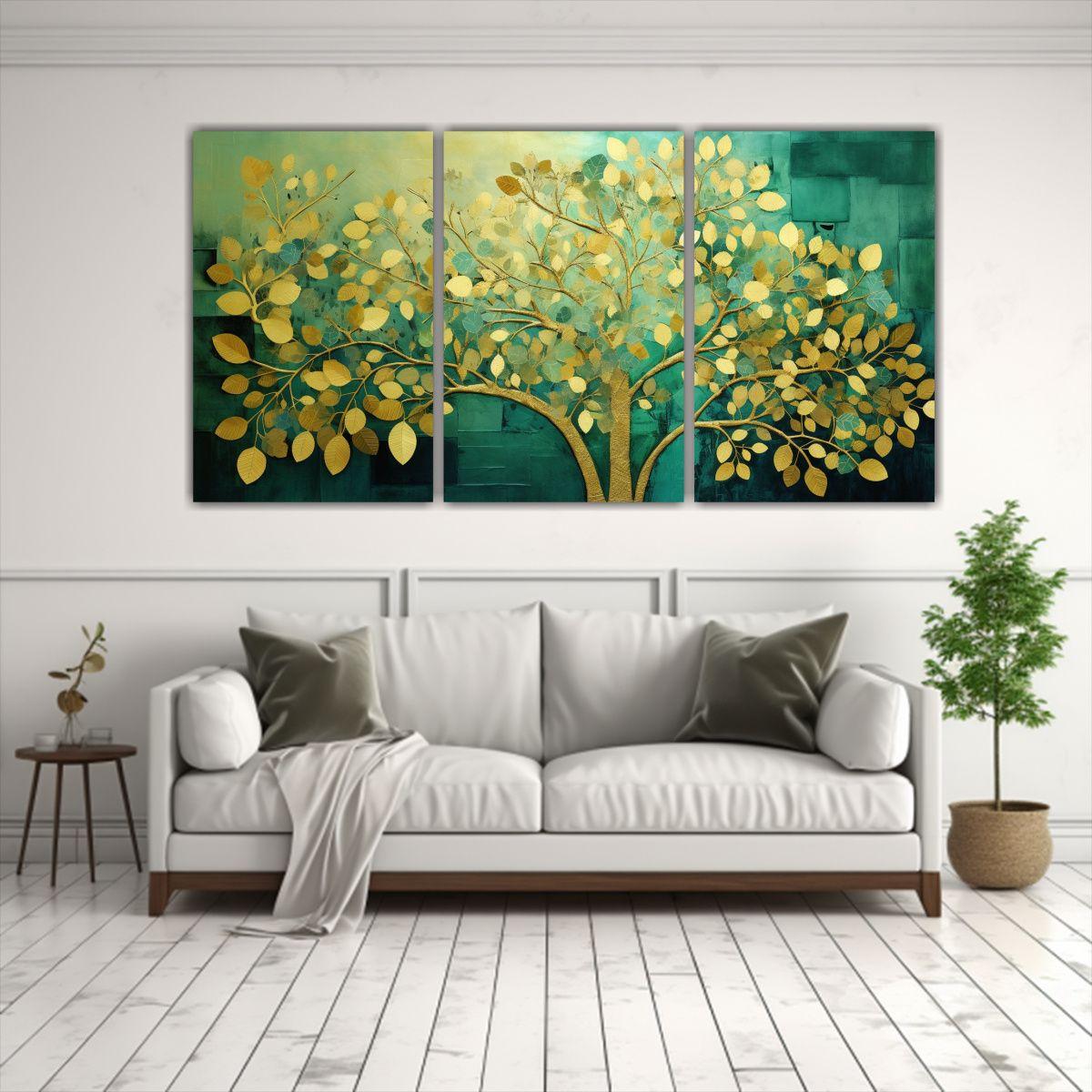 Pinturas Decorativas: Árbol En Verde Y Amarillo 240x120 Cm-2
