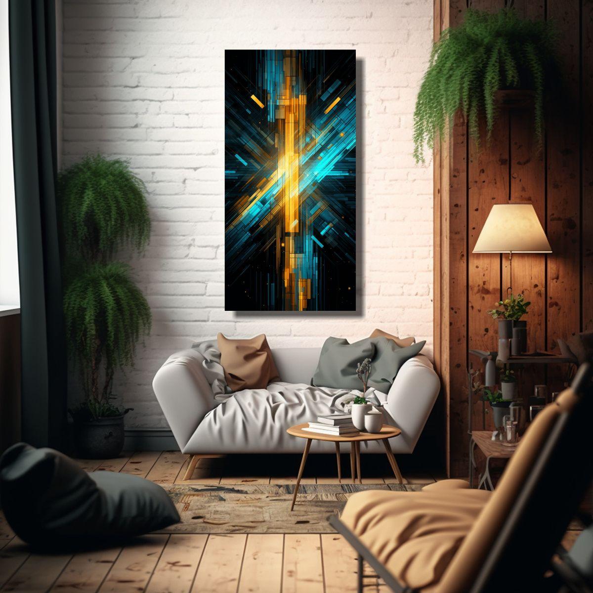 Cuadro Acuarela Estético Abstracto Futurista 60x120cm-2