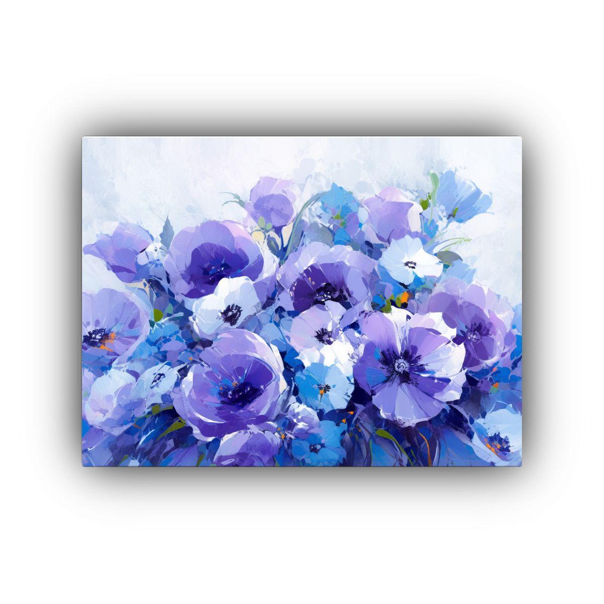 Cuadro Enigmático De Flores Púrpuras Y Azules En Lienzo 75x50cm-0