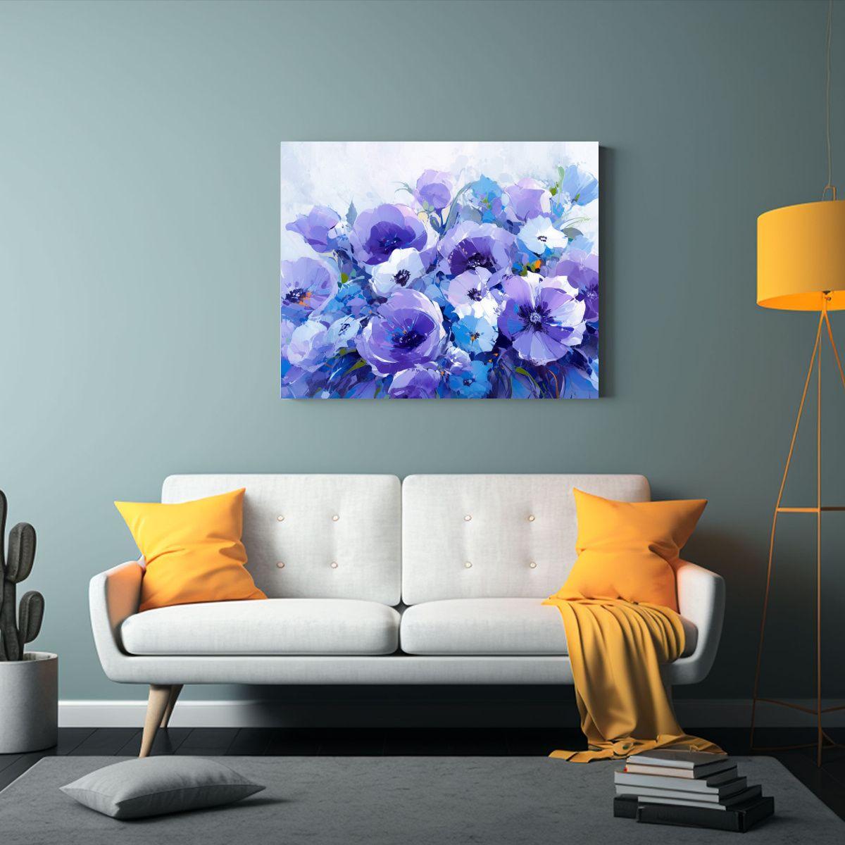 Cuadro Enigmático De Flores Púrpuras Y Azules En Lienzo 75x50cm-2