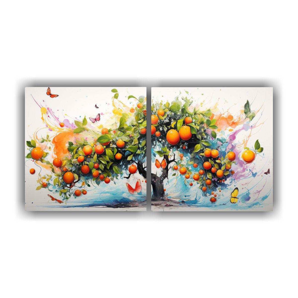Díptico Florido Naranjo Colores Vibrantes 80x40 Cm-0