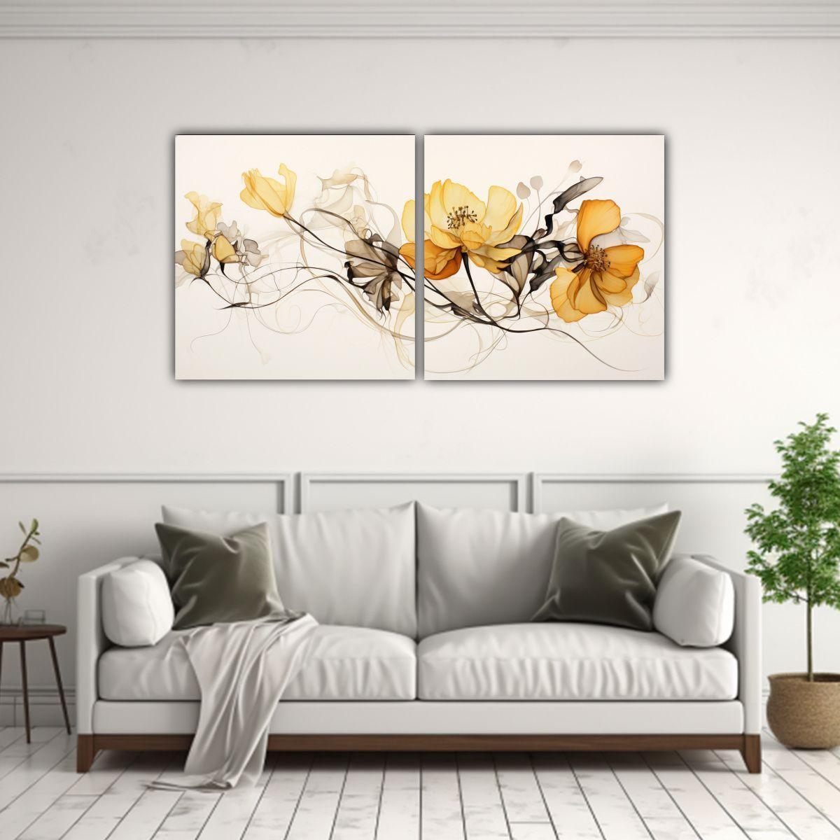 Cuadros Modernos Equilibrio Floral Acuarela Blanca 160x80 Cm-2