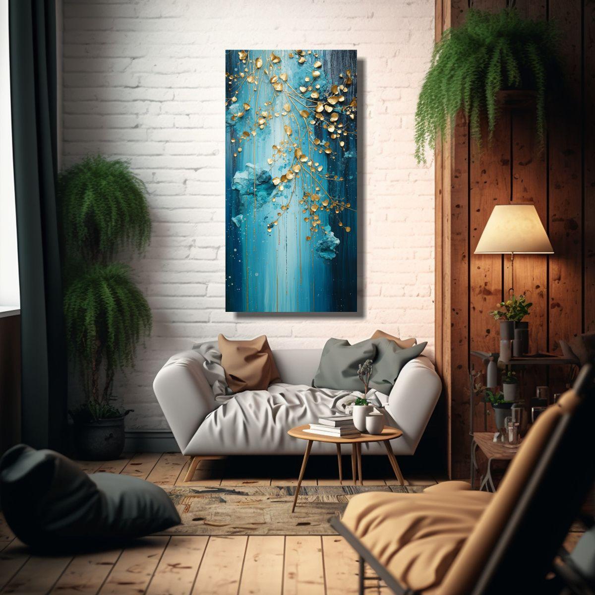 Pintura Creativa De Arte En Turquesa Y Dorado 70x140cm-2