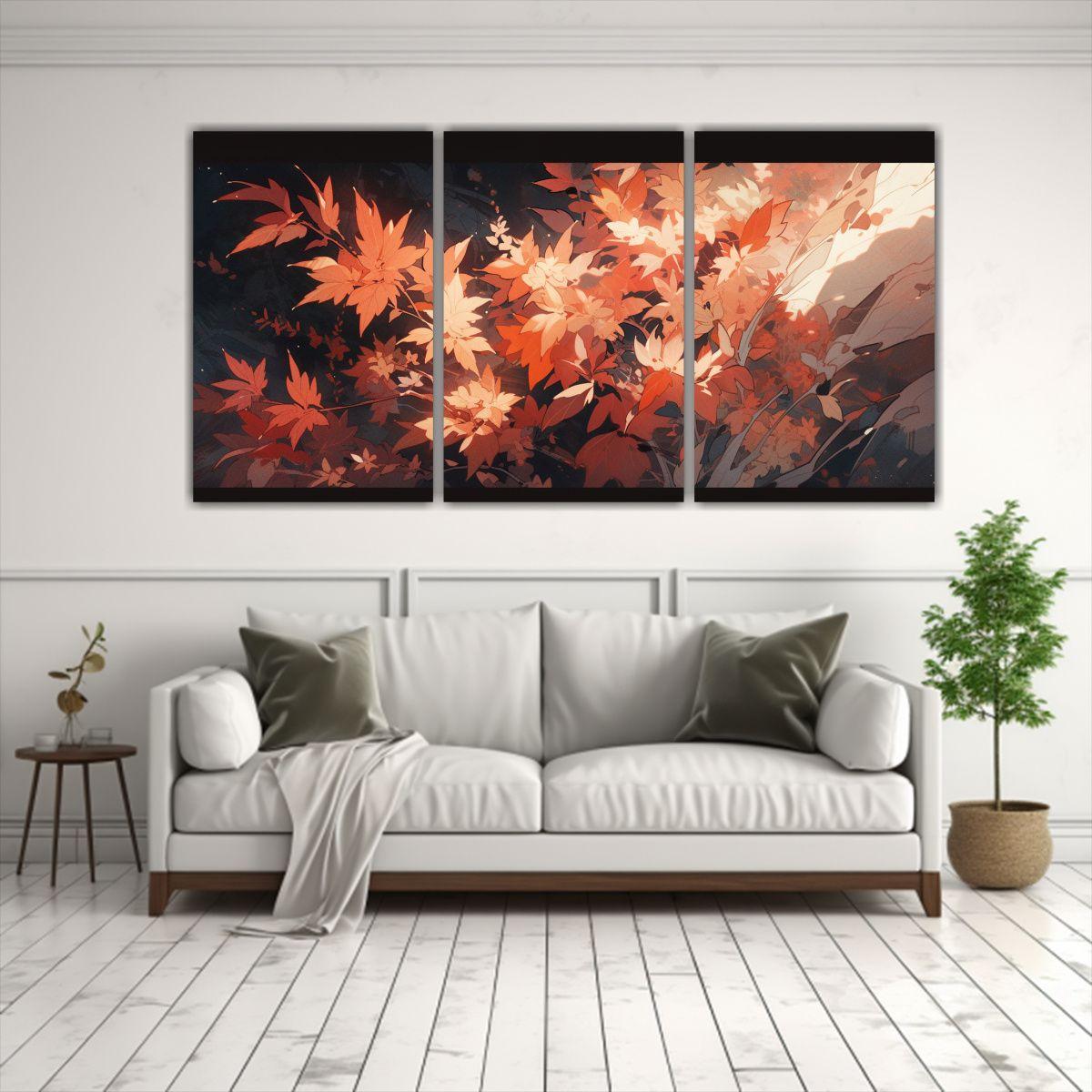 Set 3 Telas En Bastidor Florales Rojo Y Naranja 120x60 Cm-2