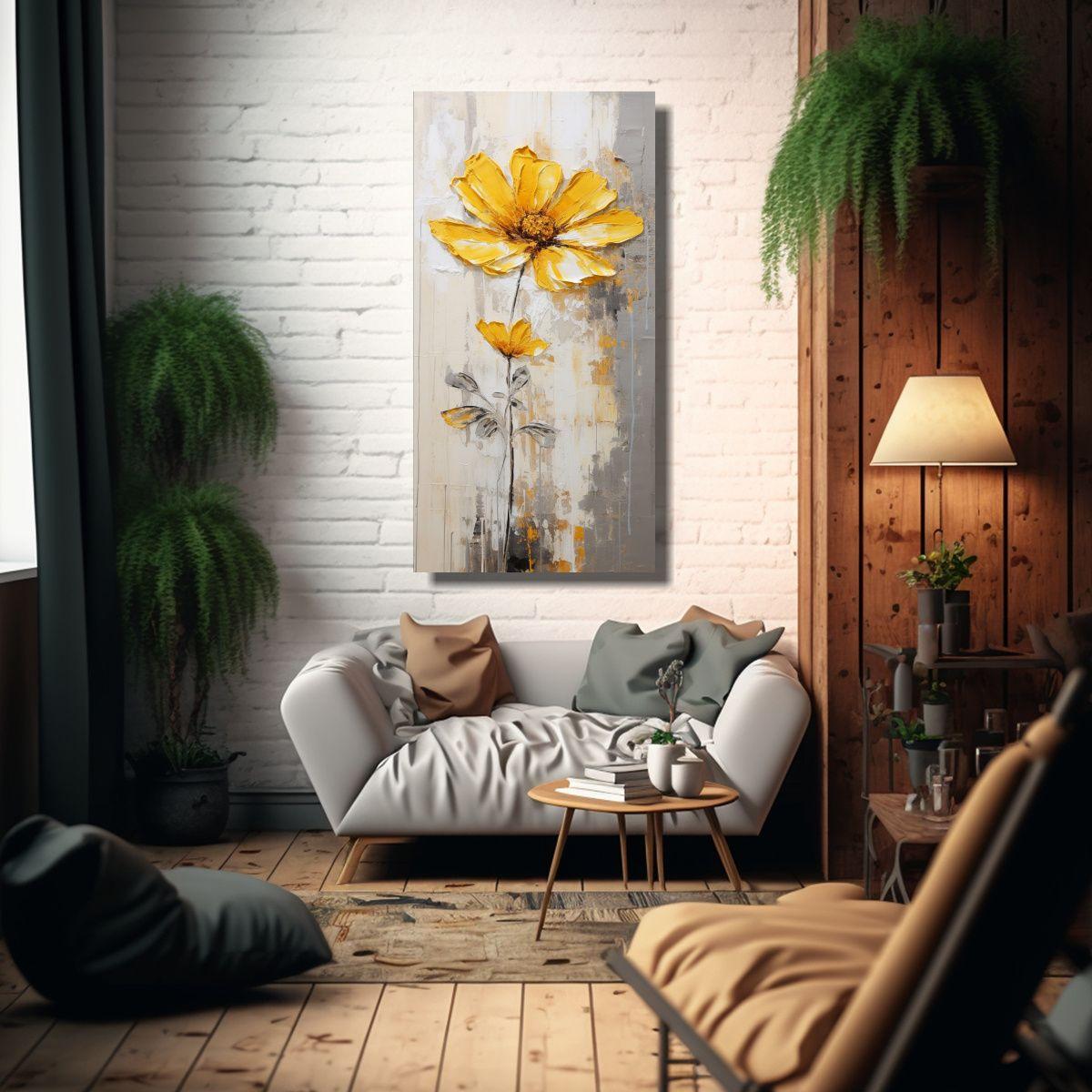 Pintura Creativa Estrellada De Una Flor Amarilla 70x140cm-2