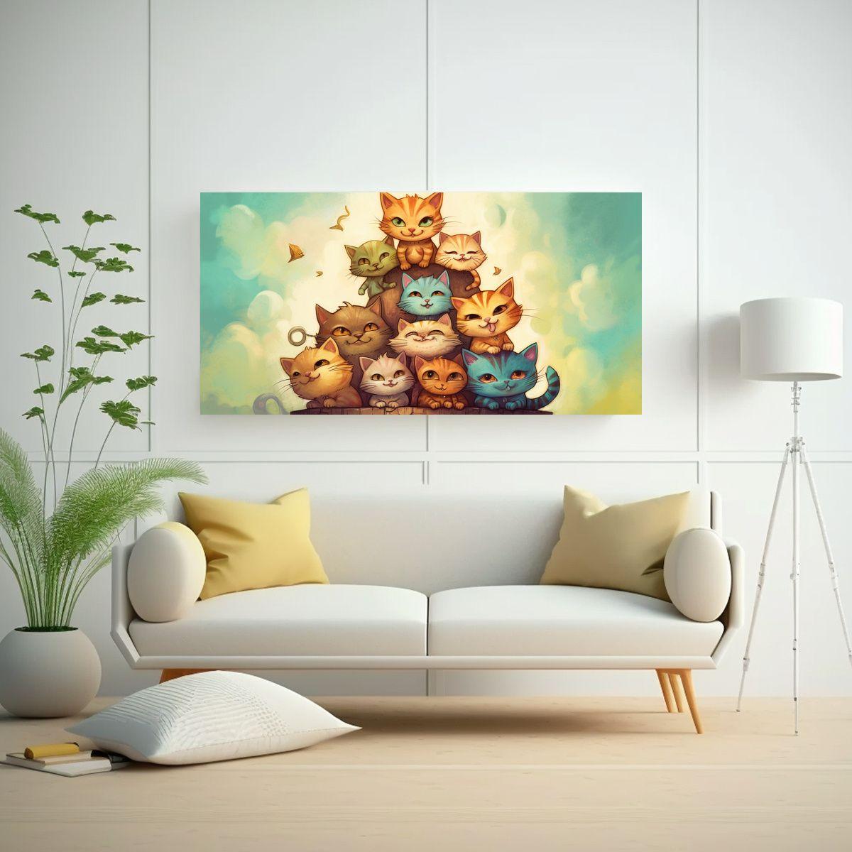 Cuadros Gatos En Una Pila Mirando Hacia 60x30cm-2