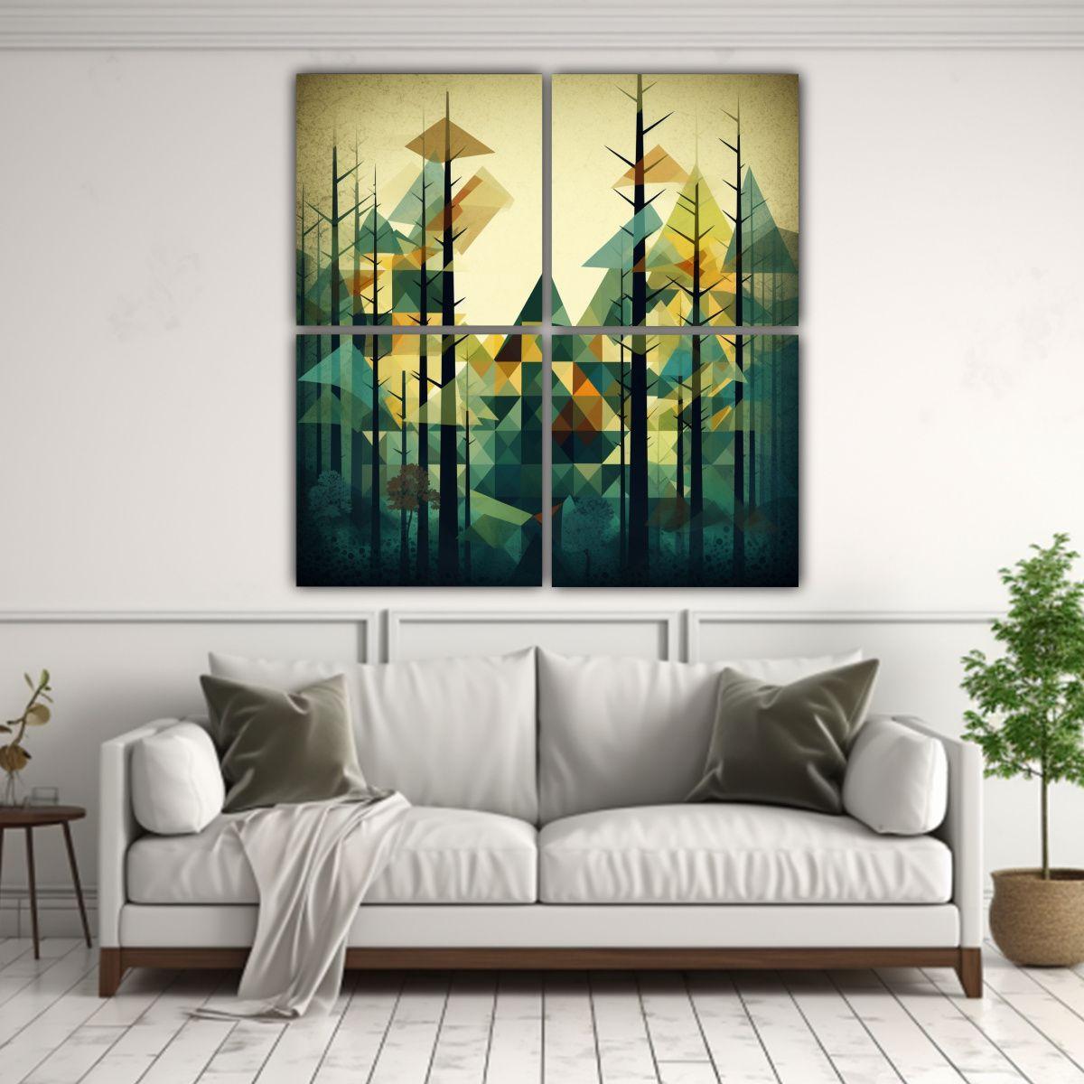 Cuatro Artes De Pared Modernos Geométricos 160x160 Cm-2