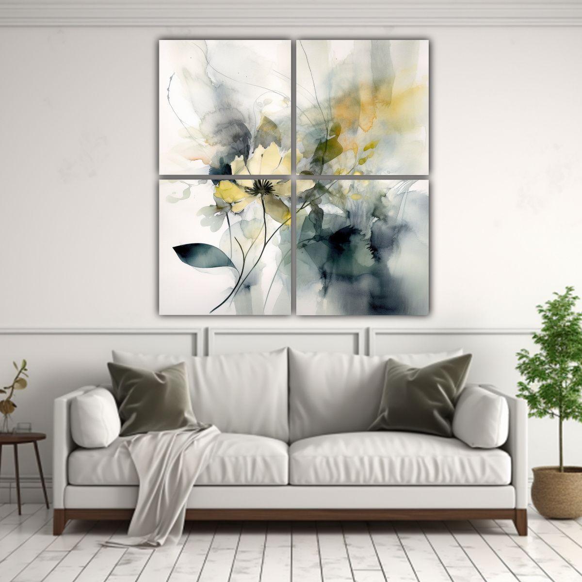 Pintura Acuarela Abstracta Moderna Con 4 Lienzos 100x100 Cm-2
