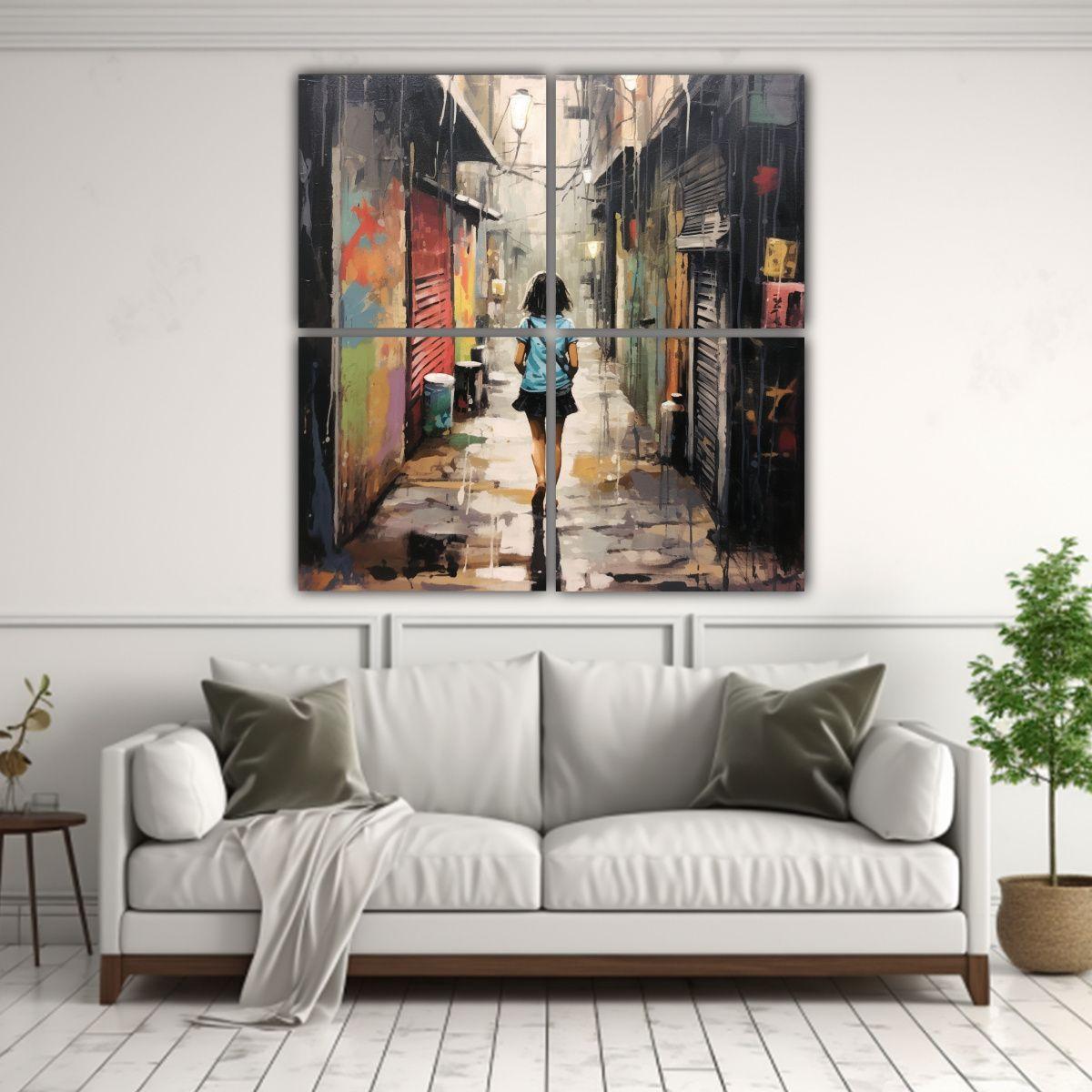 Cuadro Decorativo: Figura De Niña Caminando Bajo 40x40 Cm-2